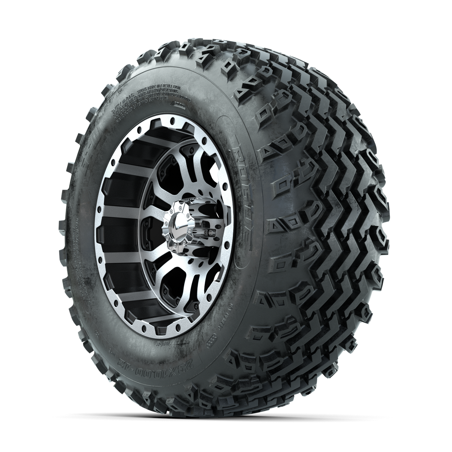 GTW Omega Machined/Black 12 in Wheels with 23x10.00-12 Rogue All Terrain Tires Full Set