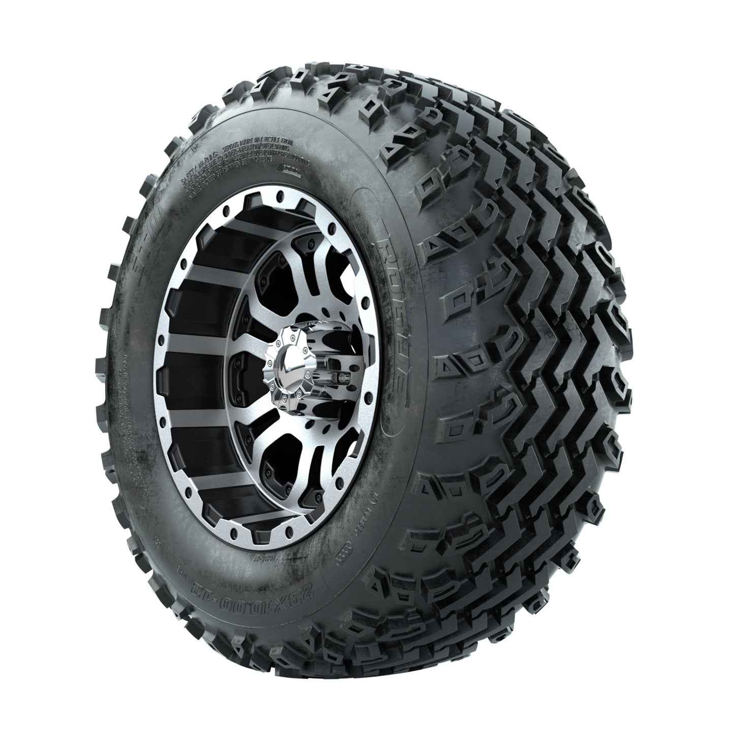 GTW Omega Machined/Black 12 in Wheels with 23x10.00-12 Rogue All Terrain Tires Full Set