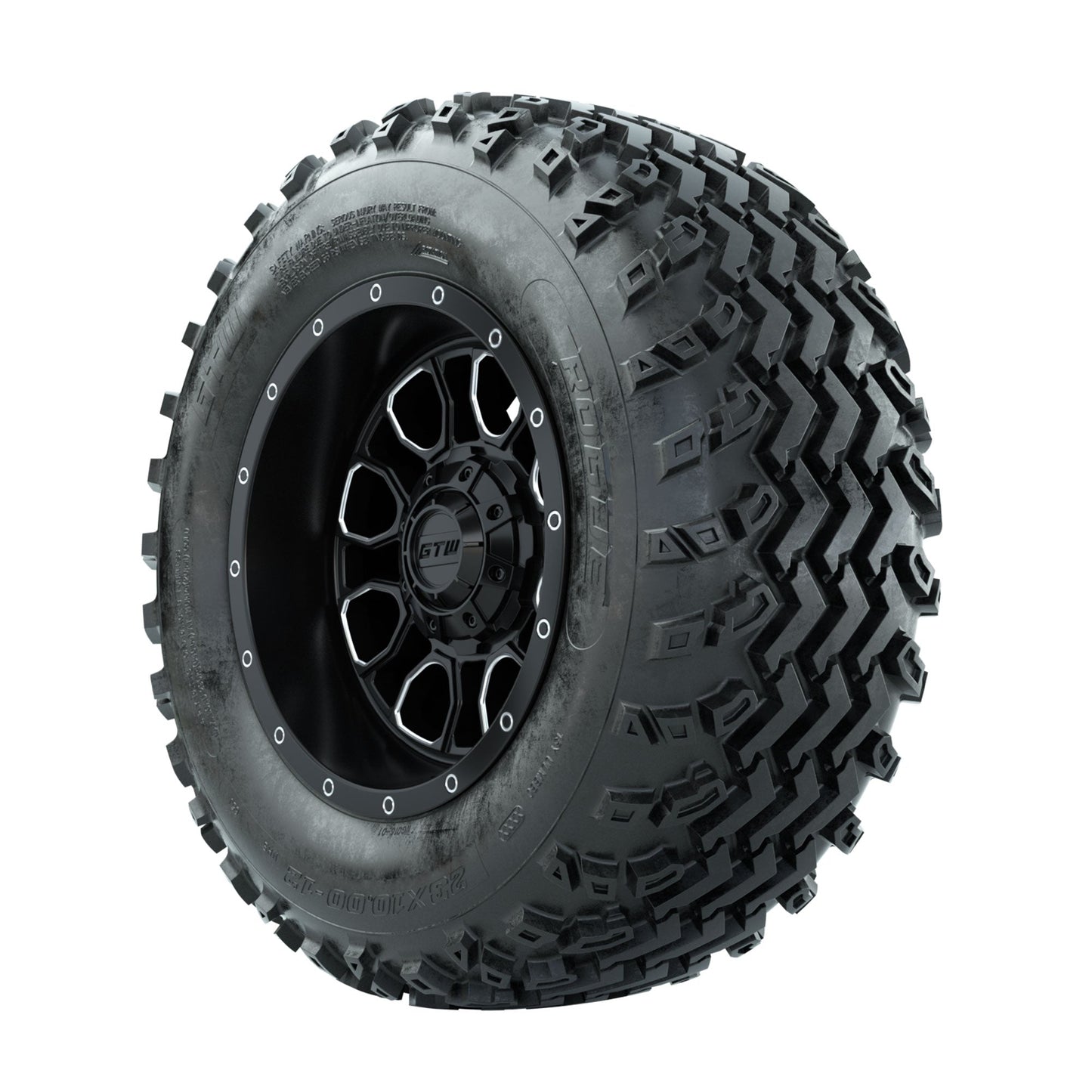 GTW Volt Machined/Black 12 in Wheels with 23x10.00-12 Rogue All Terrain Tires Full Set
