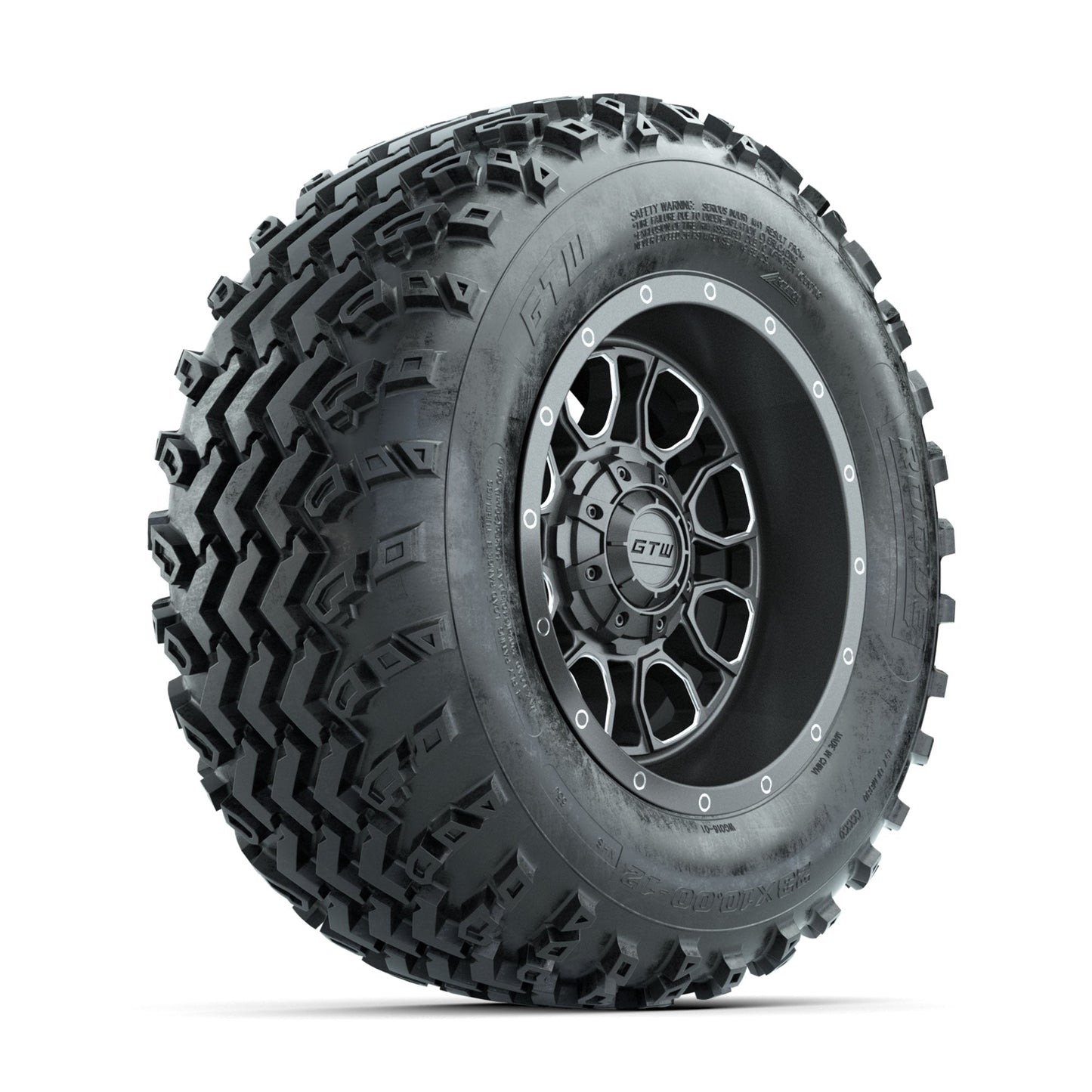 GTW Volt Gunmetal/Machined 12 in Wheels with 23x10.00-12 Rogue All Terrain Tires Full Set