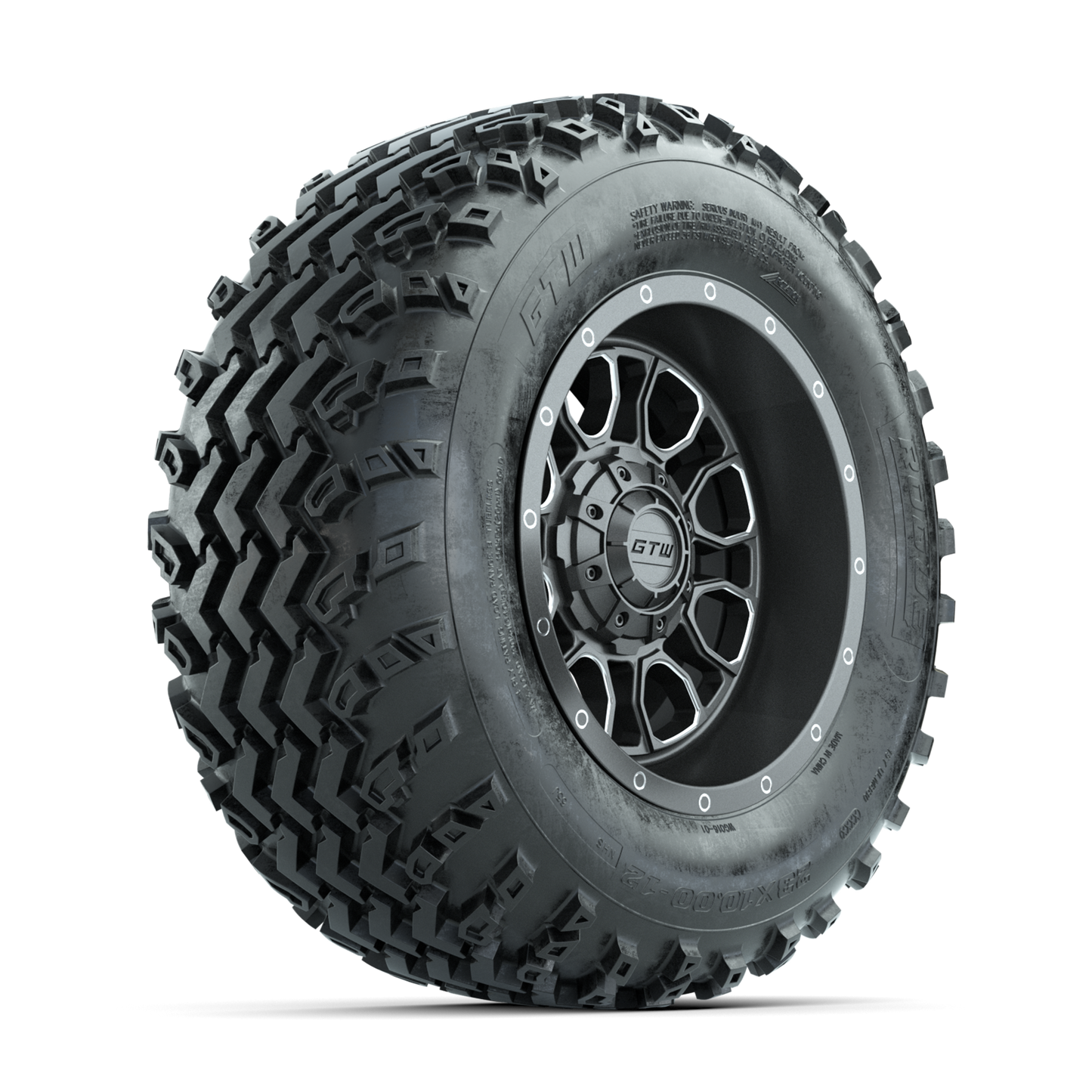 GTW Volt Gunmetal/Machined 12 in Wheels with 23x10.00-12 Rogue All Terrain Tires Full Set