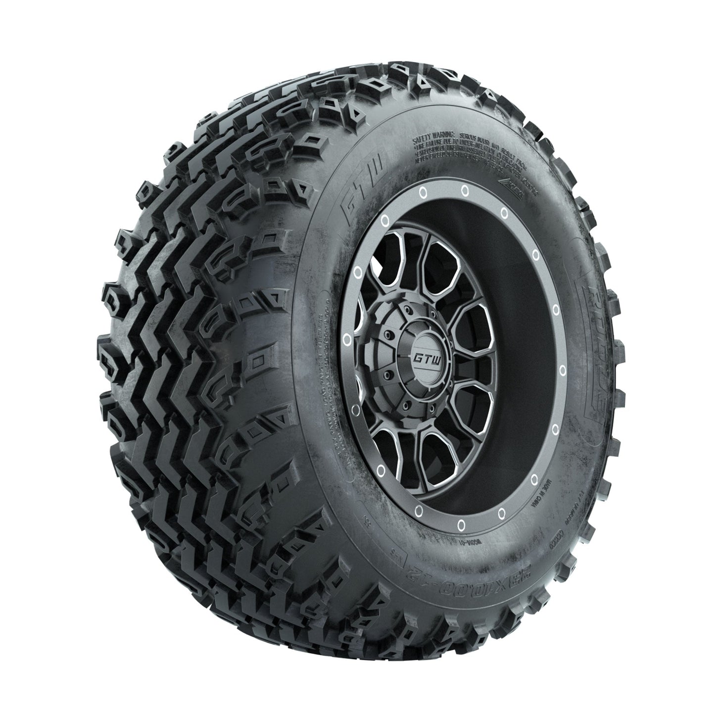 GTW Volt Gunmetal/Machined 12 in Wheels with 23x10.00-12 Rogue All Terrain Tires Full Set