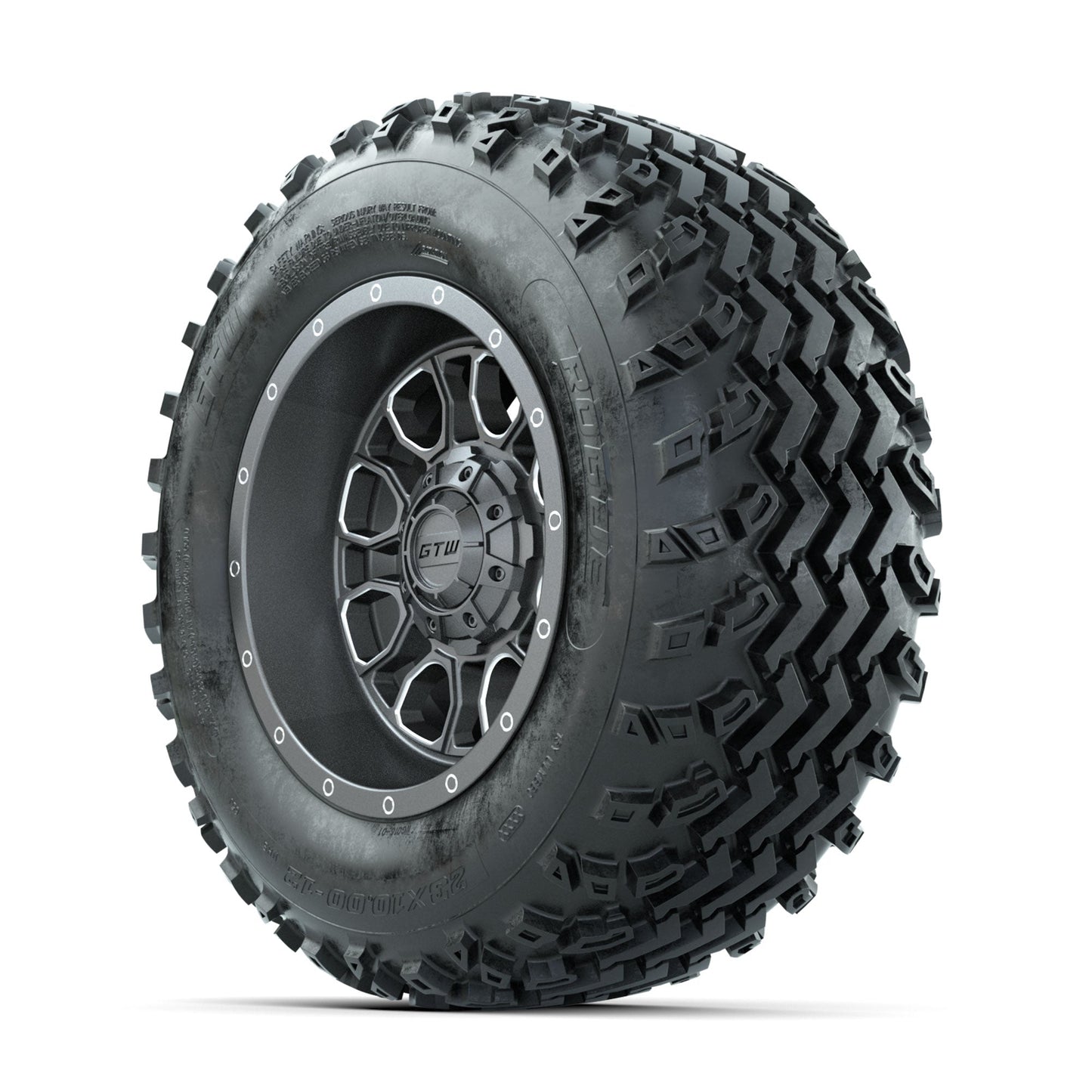 GTW Volt Gunmetal/Machined 12 in Wheels with 23x10.00-12 Rogue All Terrain Tires Full Set
