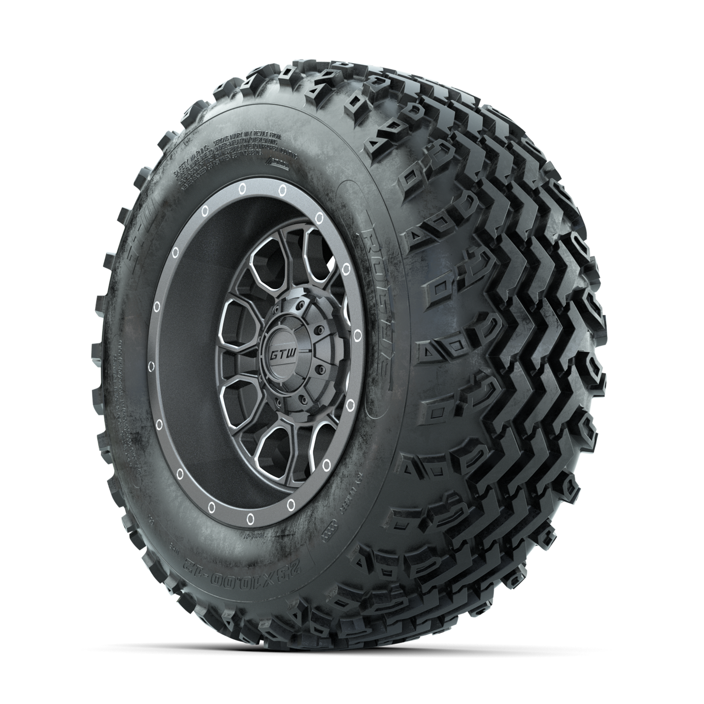 GTW Volt Gunmetal/Machined 12 in Wheels with 23x10.00-12 Rogue All Terrain Tires Full Set