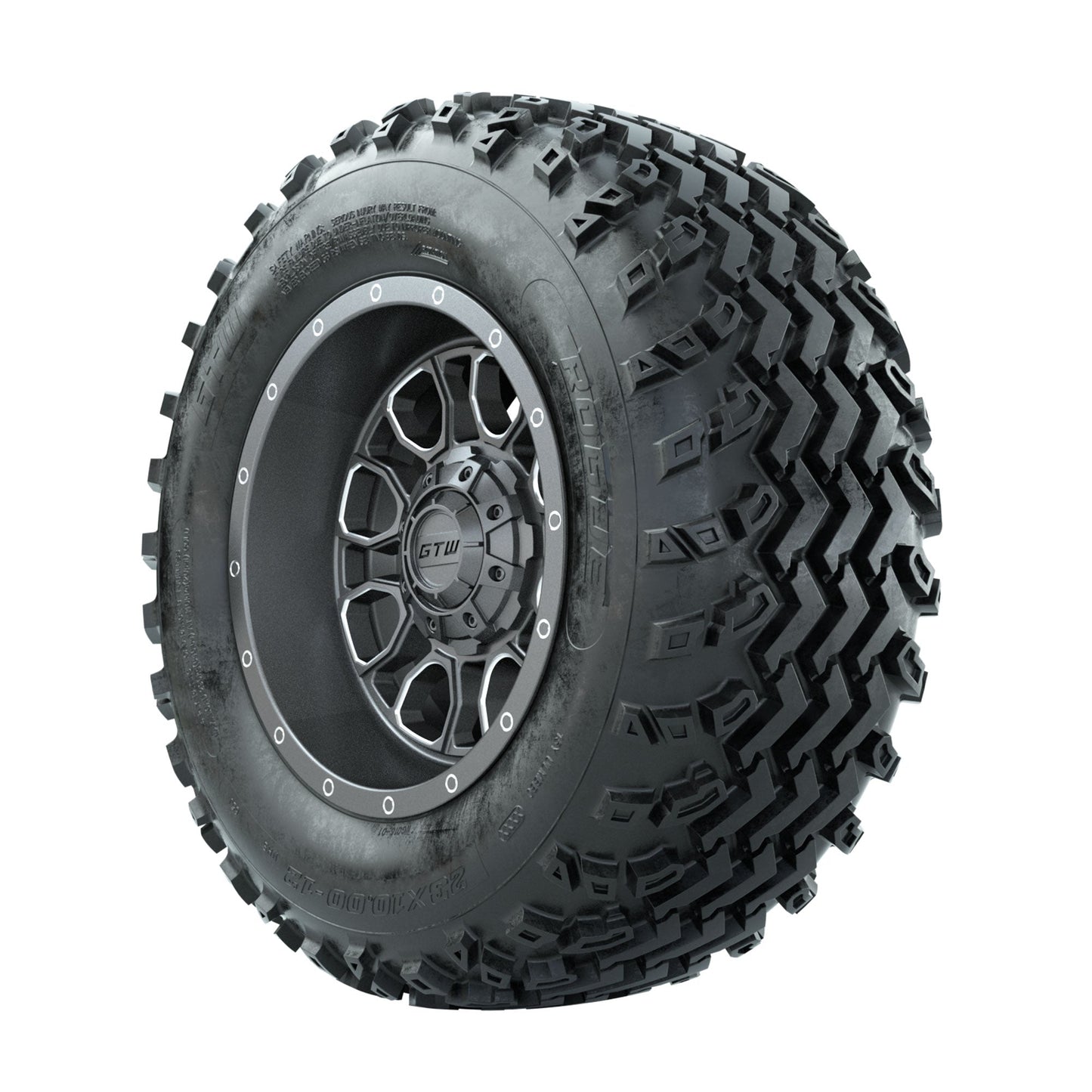 GTW Volt Gunmetal/Machined 12 in Wheels with 23x10.00-12 Rogue All Terrain Tires Full Set