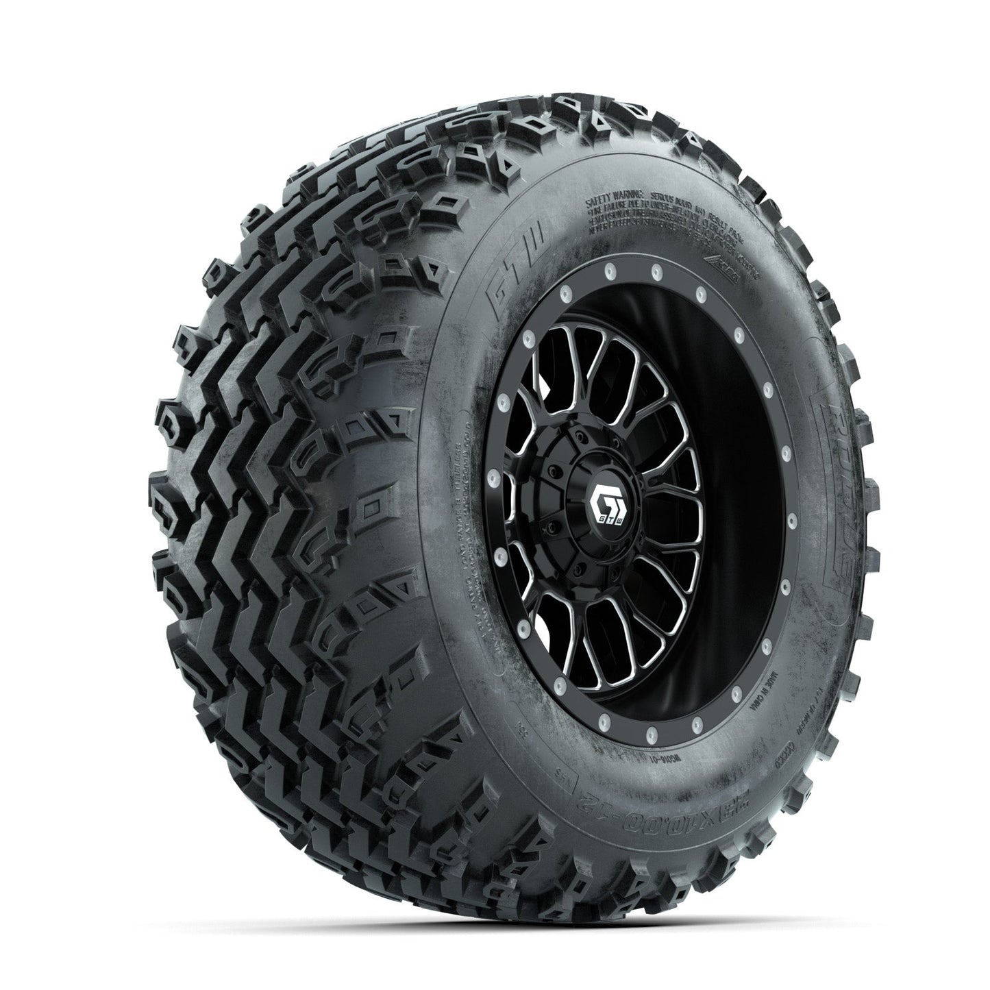 GTW Helix Machined/Black 12 in Wheels with 23x10.00-12 Rogue All Terrain Tires Full Set