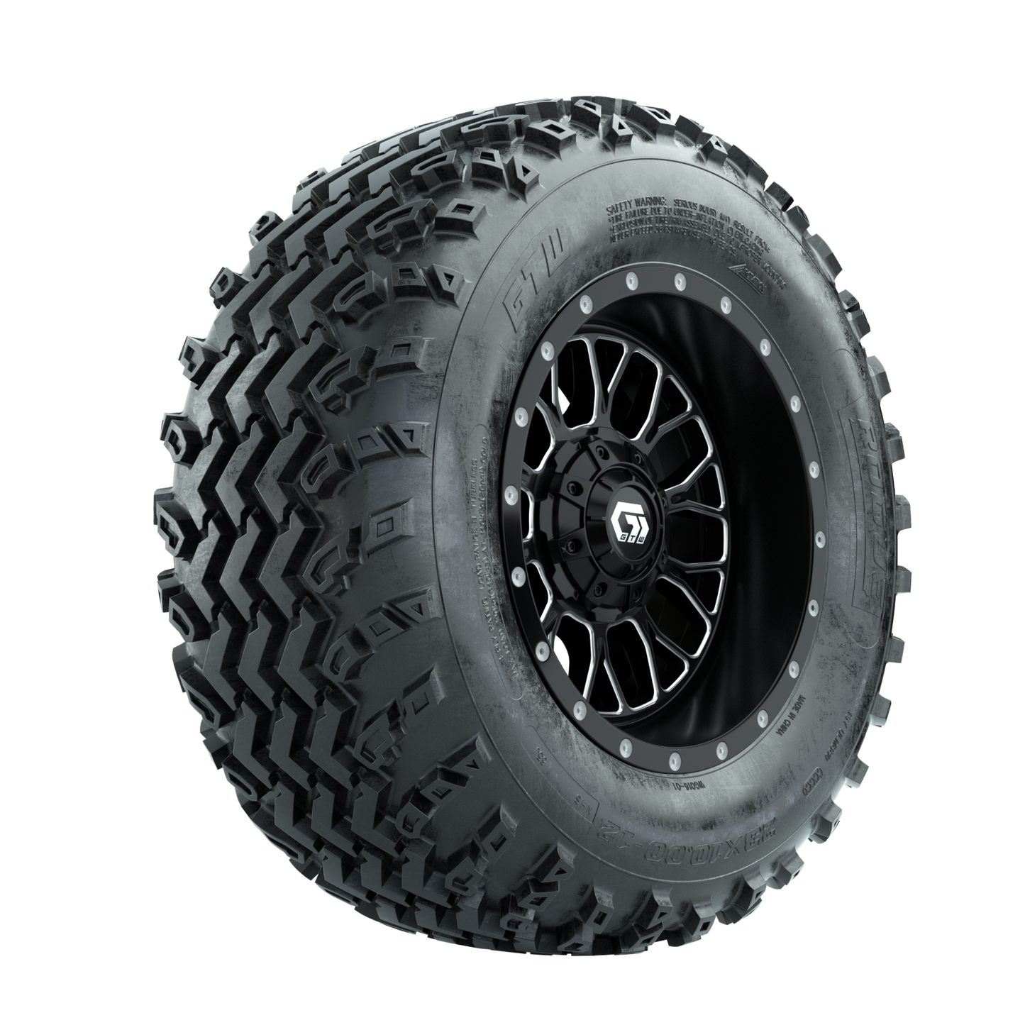 GTW Helix Machined/Black 12 in Wheels with 23x10.00-12 Rogue All Terrain Tires Full Set