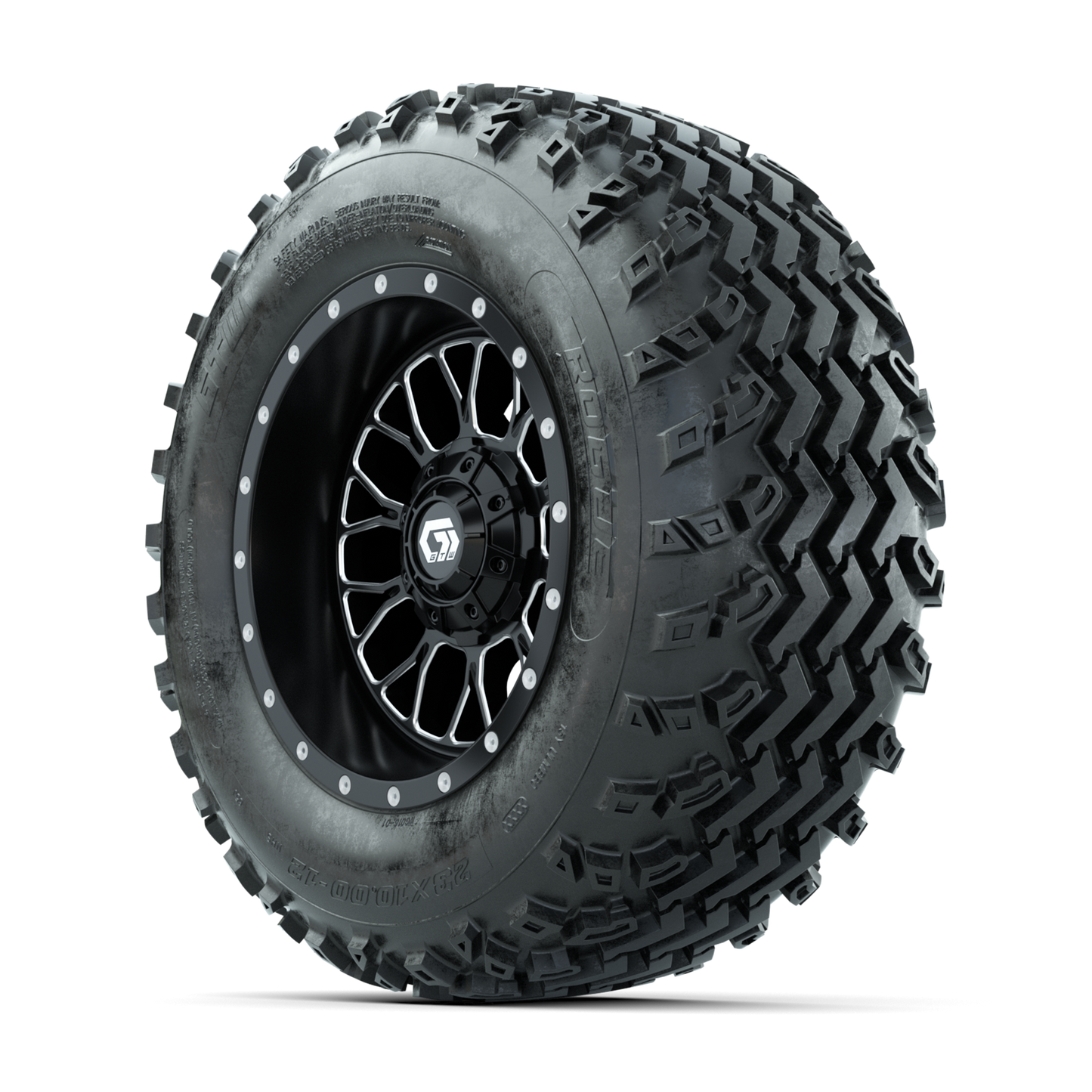 GTW Helix Machined/Black 12 in Wheels with 23x10.00-12 Rogue All Terrain Tires Full Set