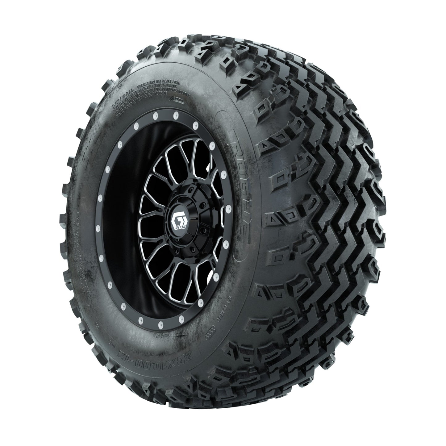 GTW Helix Machined/Black 12 in Wheels with 23x10.00-12 Rogue All Terrain Tires Full Set