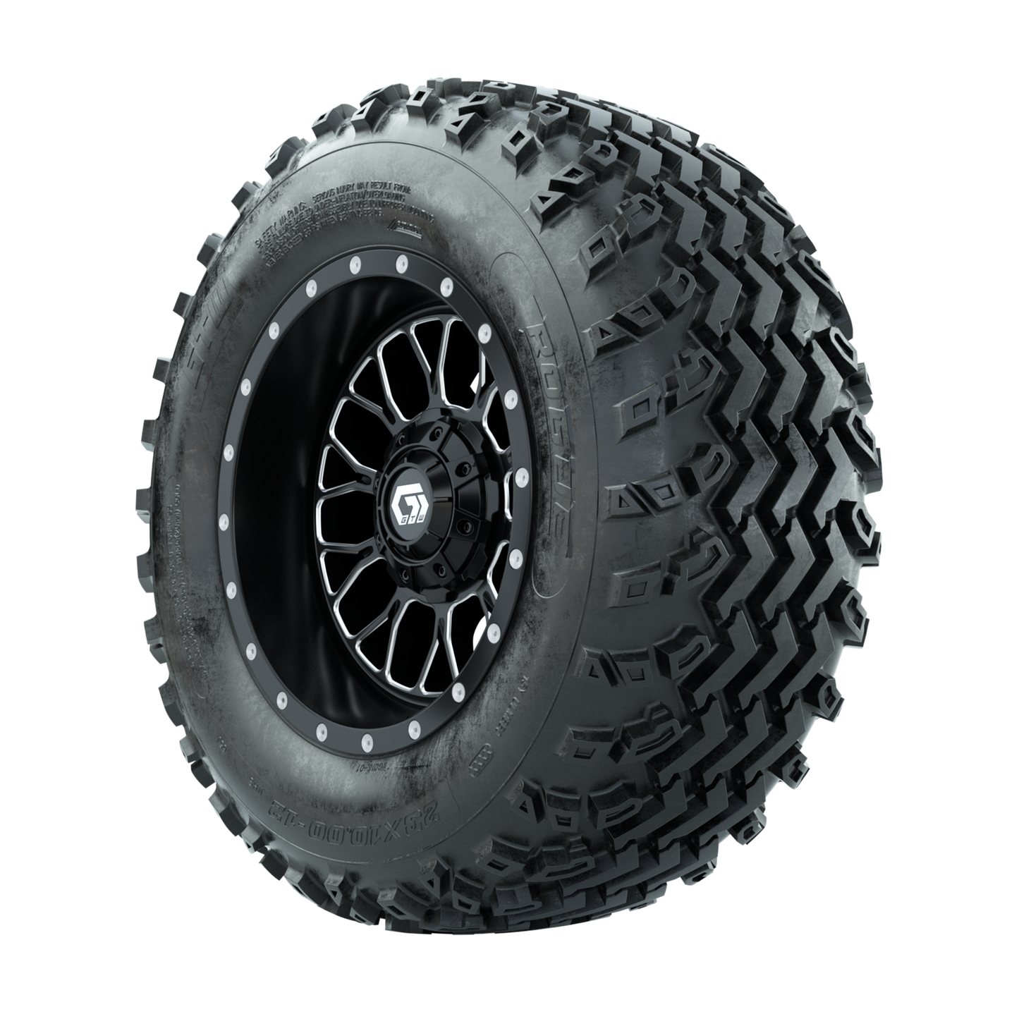GTW Helix Machined/Black 12 in Wheels with 23x10.00-12 Rogue All Terrain Tires Full Set
