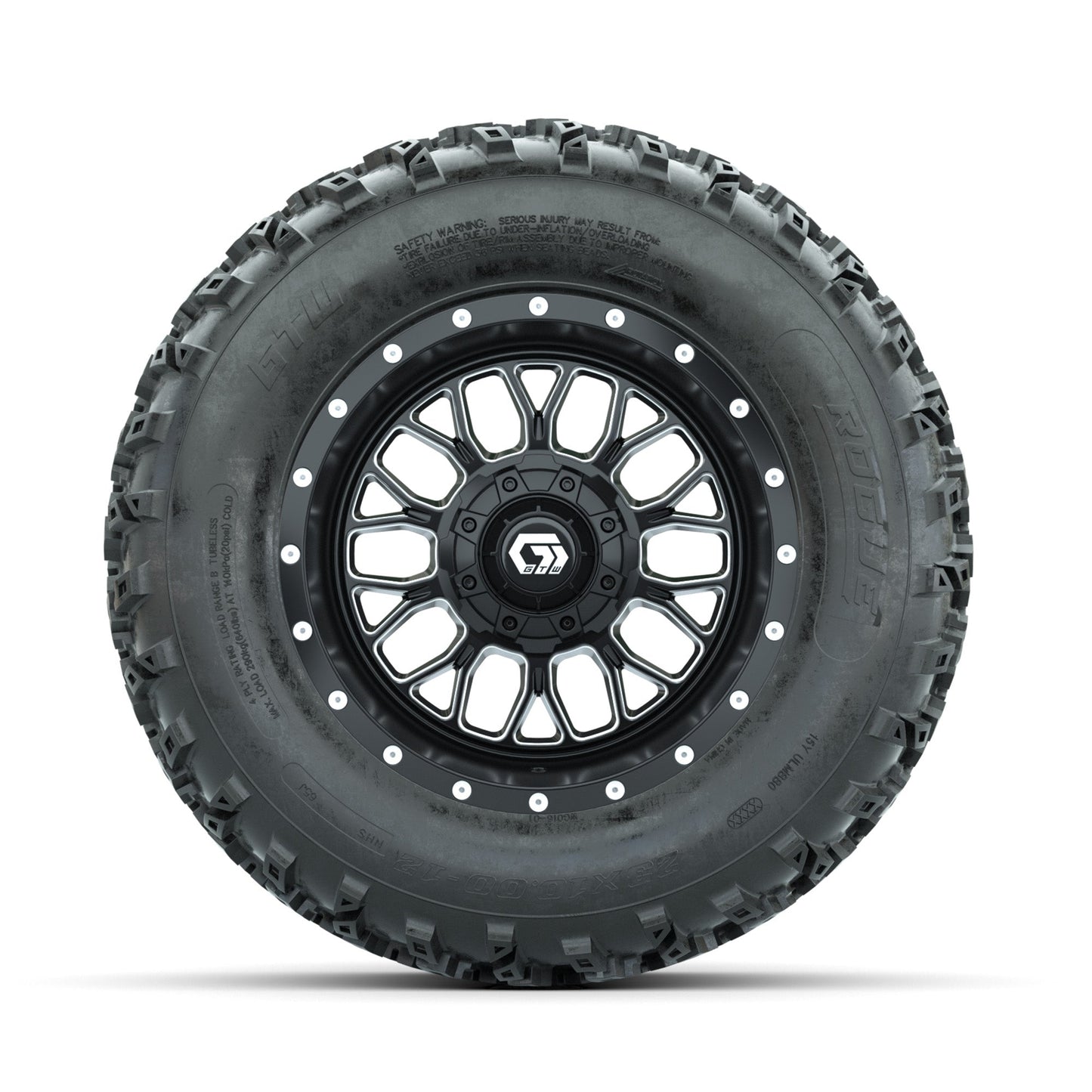 GTW Helix Machined/Black 12 in Wheels with 23x10.00-12 Rogue All Terrain Tires Full Set