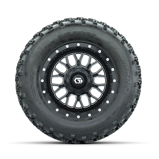 GTW Helix Machined/Black 12 in Wheels with 23x10.00-12 Rogue All Terrain Tires Full Set