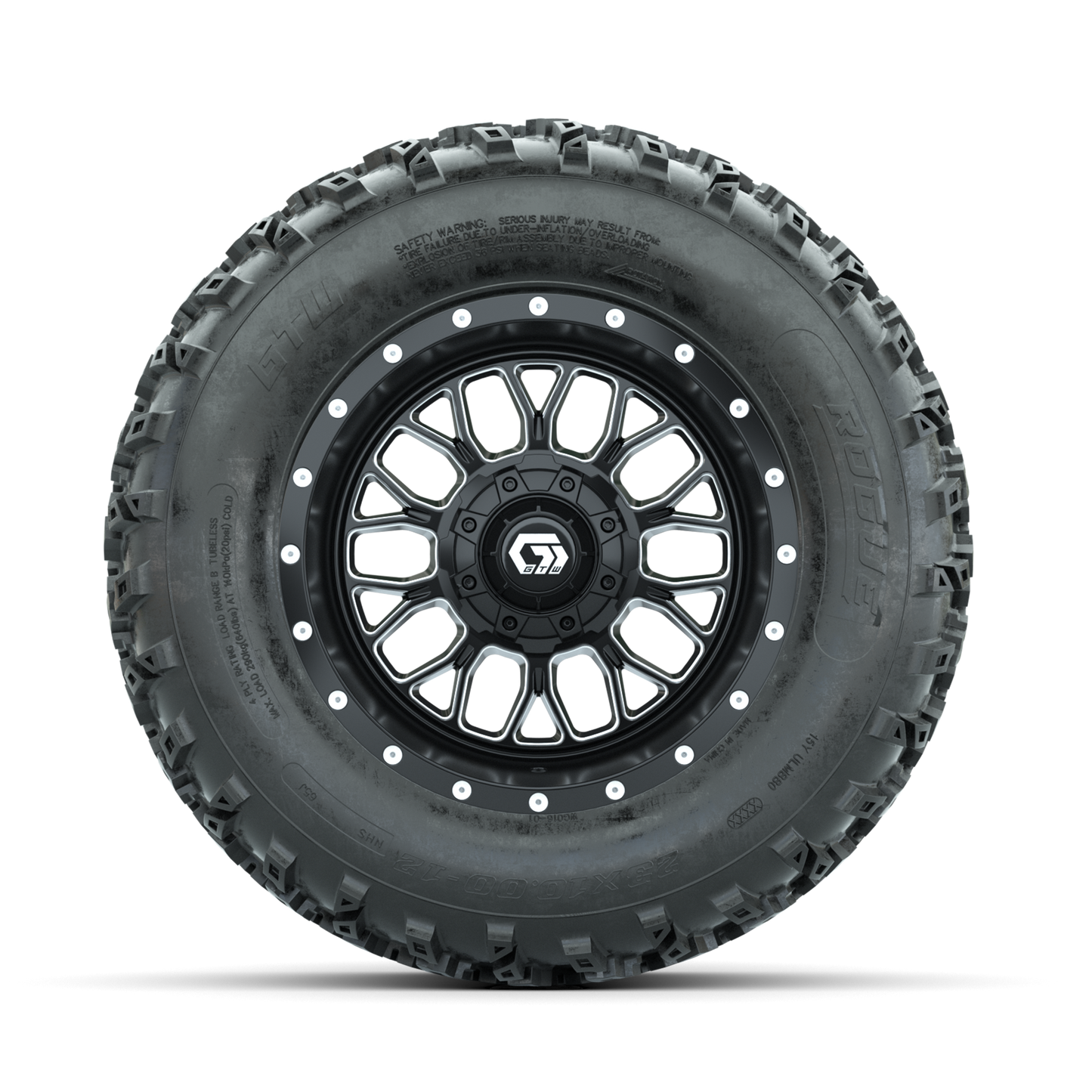 GTW Helix Machined/Black 12 in Wheels with 23x10.00-12 Rogue All Terrain Tires Full Set
