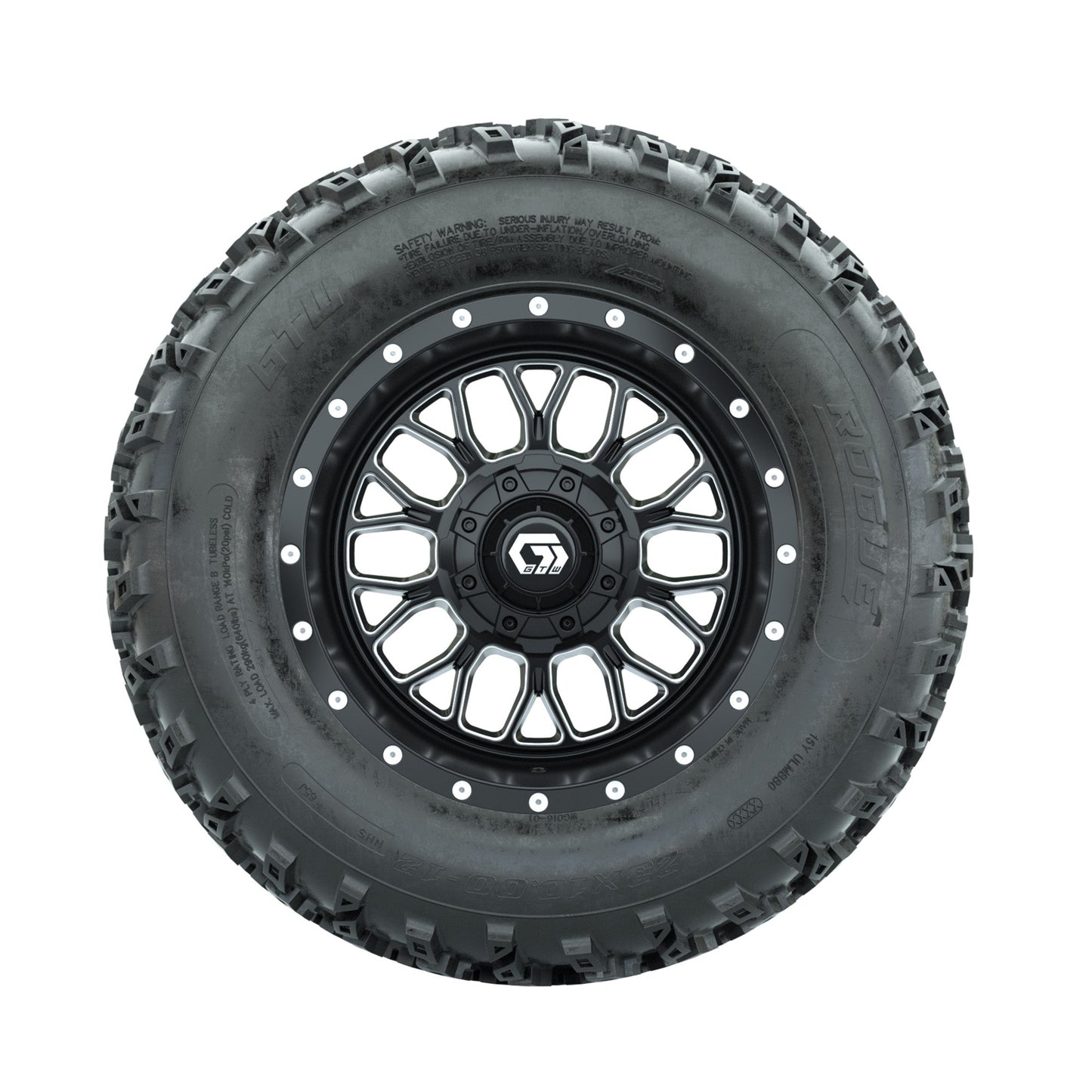 GTW Helix Machined/Black 12 in Wheels with 23x10.00-12 Rogue All Terrain Tires Full Set