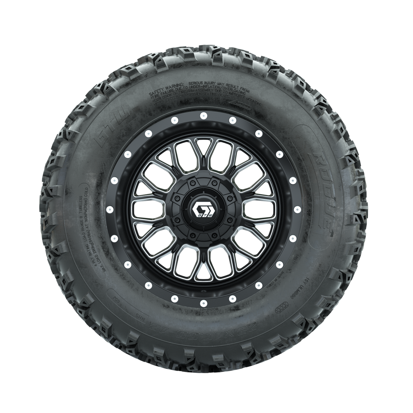 GTW Helix Machined/Black 12 in Wheels with 23x10.00-12 Rogue All Terrain Tires Full Set