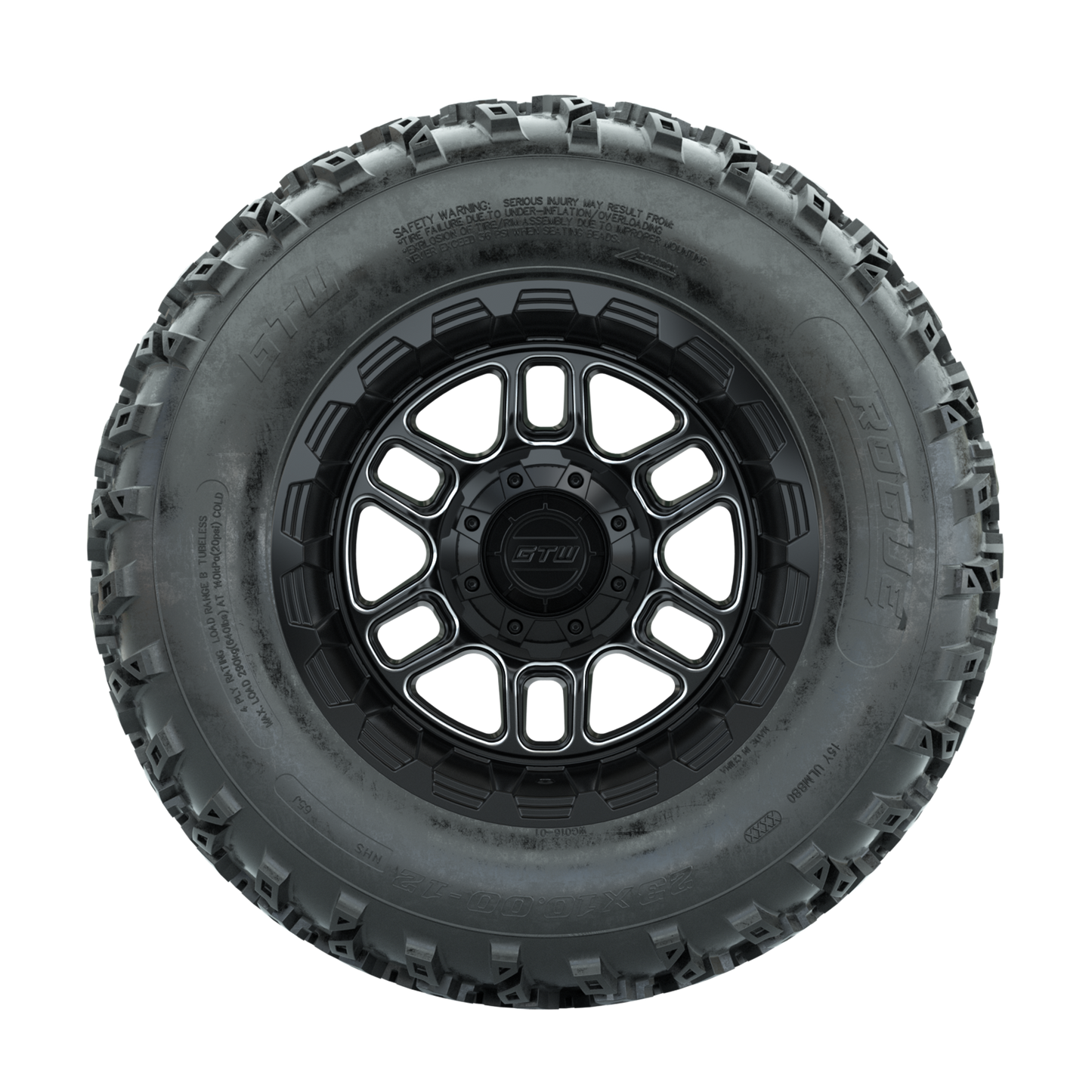 GTW Titan Machined/Black 12 in Wheels with 23x10.00-12 Rogue All Terrain Tires Full Set