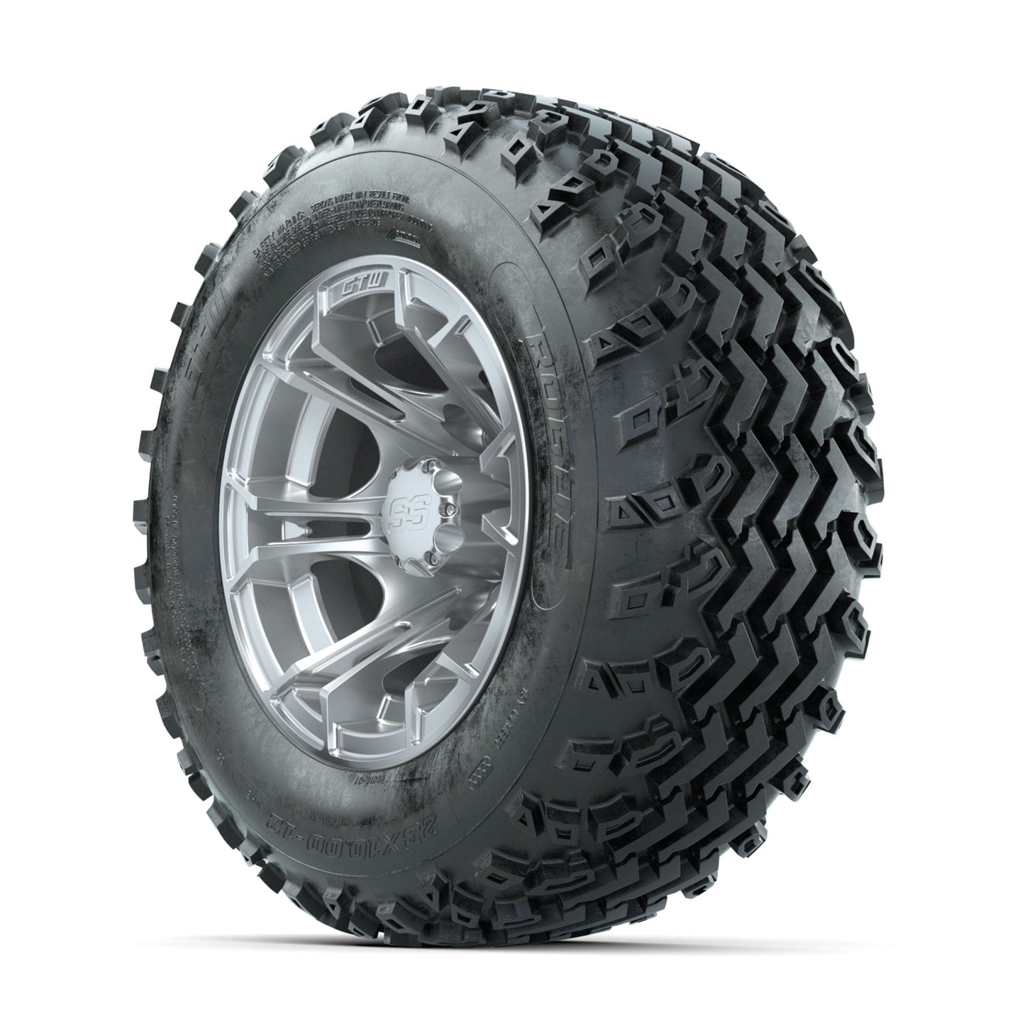 GTW Spyder Silver 12 in Wheels with 23x10.00-12 Rogue All Terrain Tires Full Set