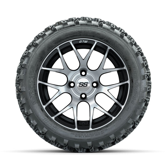 GTW Pursuit Machined/Black 14 in Wheels with 23x10.00-14 Rogue All Terrain Tires Full Set