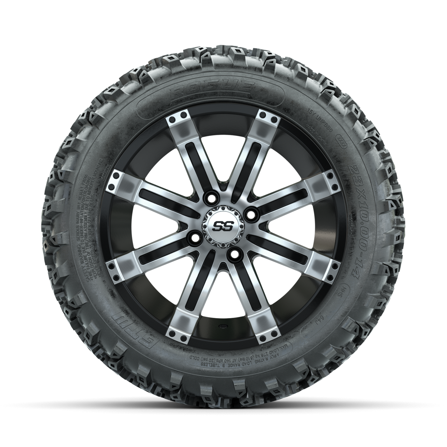 GTW Tempest Machined/Black 14 in Wheels with 23x10.00-14 Rogue All Terrain Tires Full Set