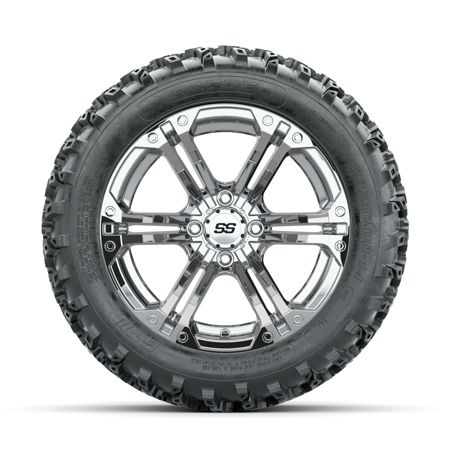 GTW Specter Chrome 14 in Wheels with 23x10.00-14 Rogue All Terrain Tires Full Set