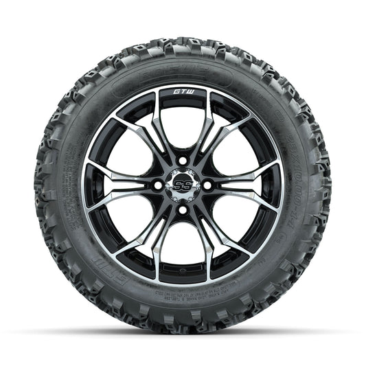 GTW Spyder Machined/Black 14 in Wheels with 23x10.00-14 Rogue All Terrain Tires Full Set