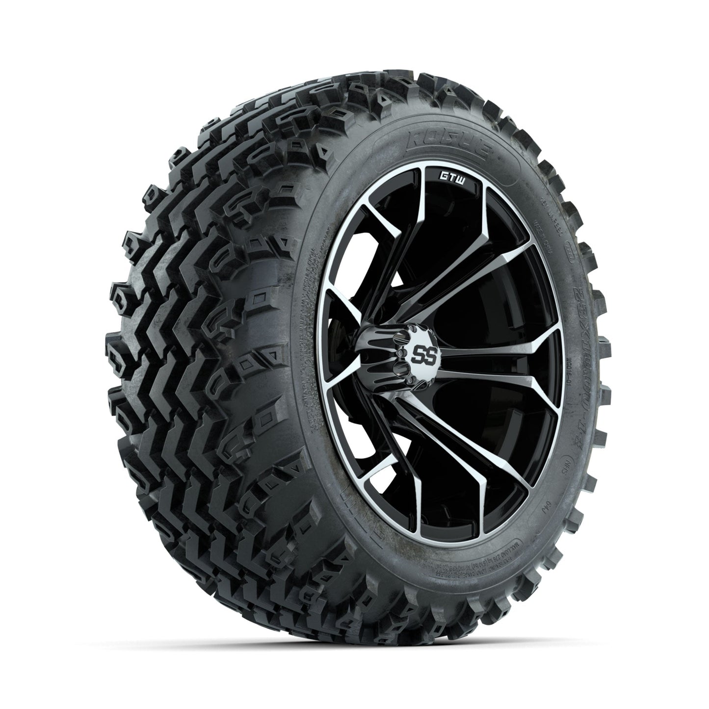 GTW Spyder Machined/Black 14 in Wheels with 23x10.00-14 Rogue All Terrain Tires Full Set