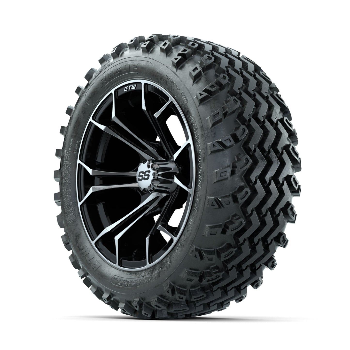 GTW Spyder Machined/Black 14 in Wheels with 23x10.00-14 Rogue All Terrain Tires Full Set