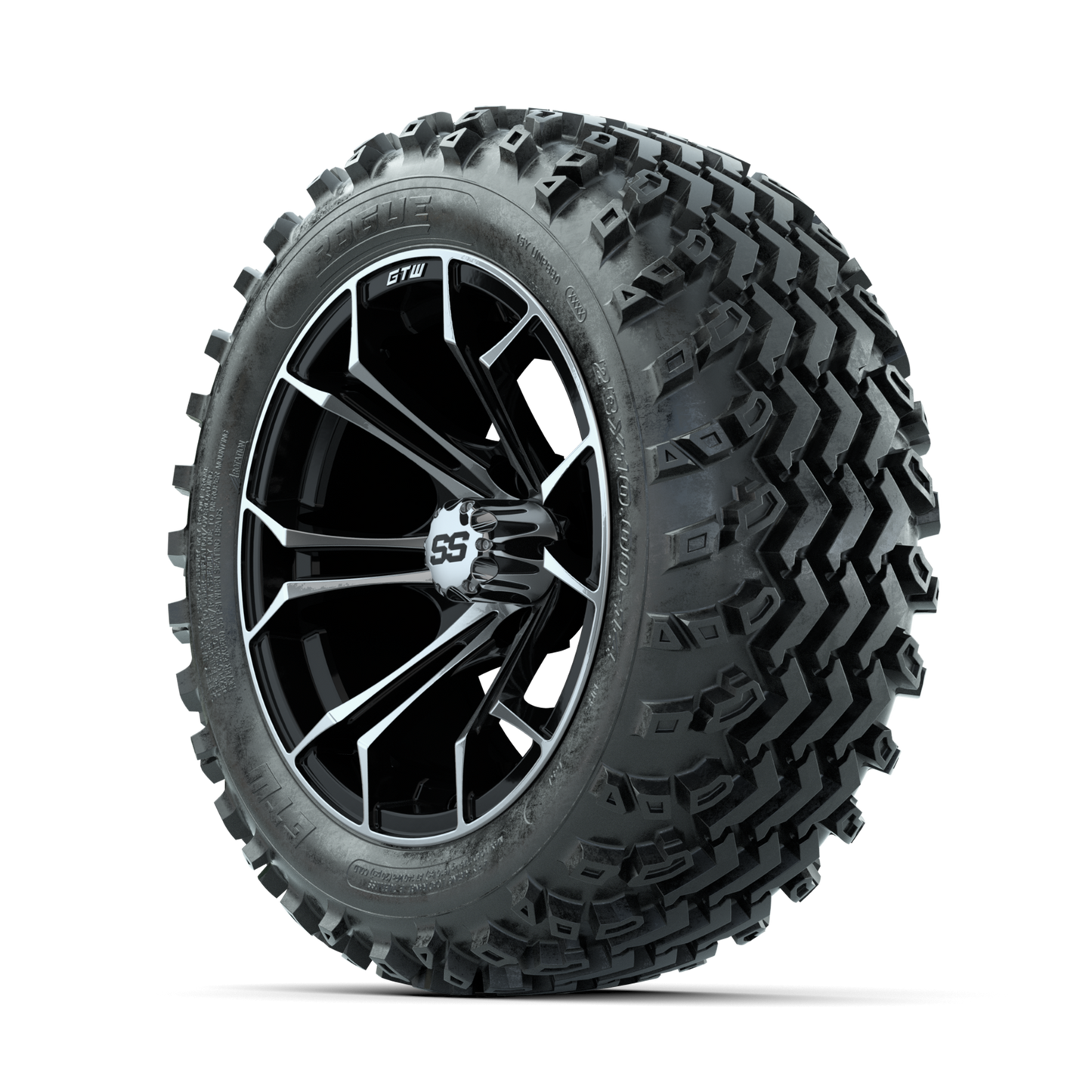 GTW Spyder Machined/Black 14 in Wheels with 23x10.00-14 Rogue All Terrain Tires Full Set