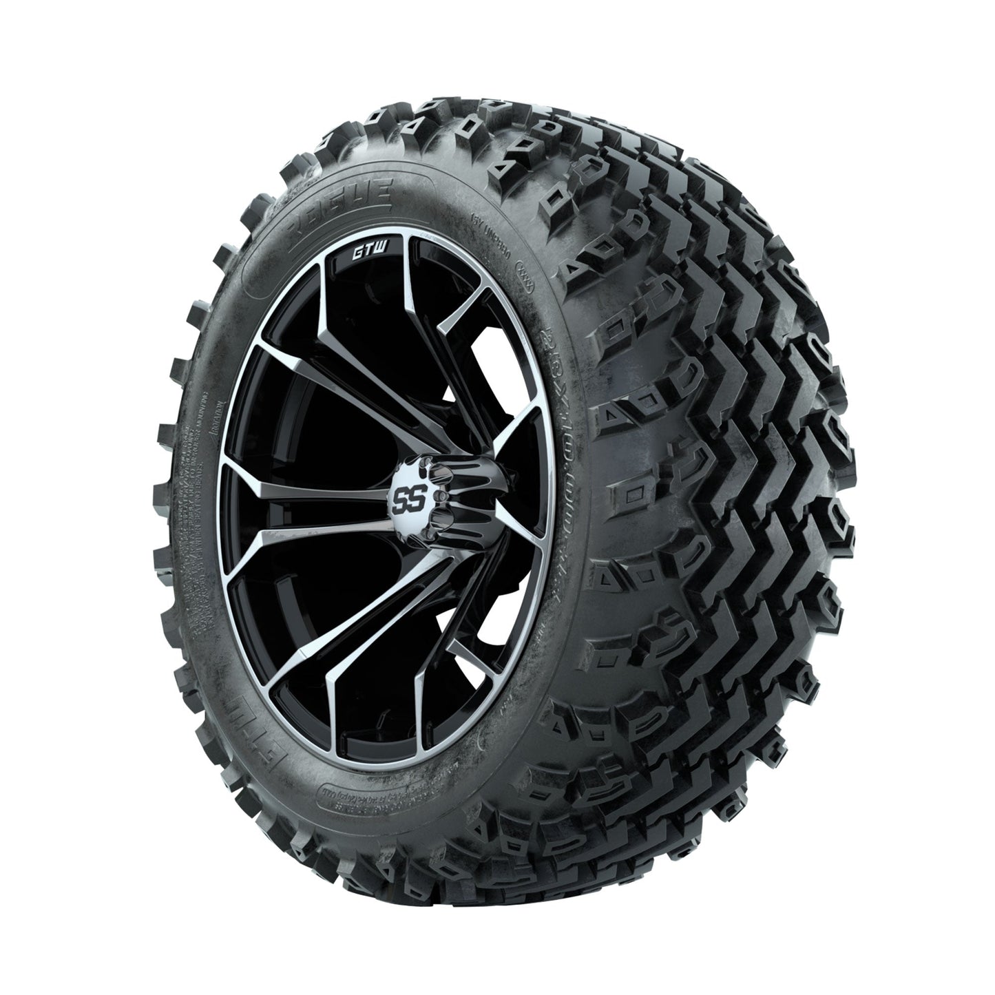 GTW Spyder Machined/Black 14 in Wheels with 23x10.00-14 Rogue All Terrain Tires Full Set
