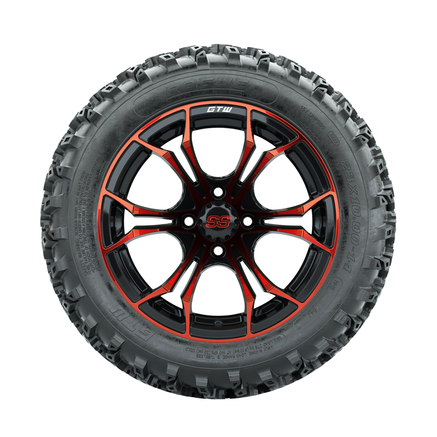 GTW Spyder Red/Black 14 in Wheels with 23x10.00-14 Rogue All Terrain Tires Full Set