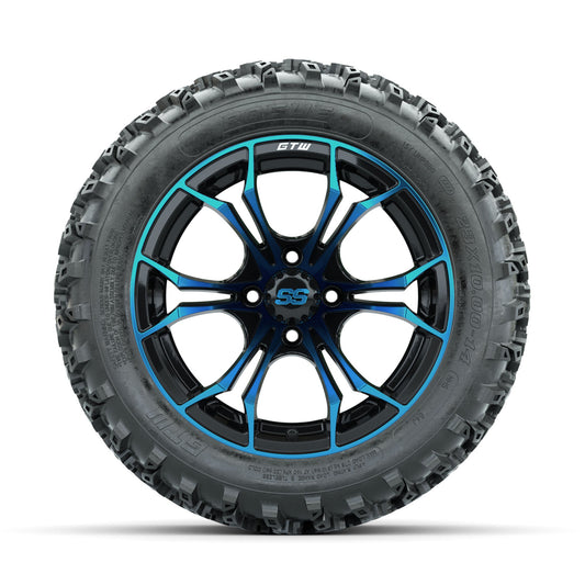 GTW Spyder Blue/Black 14 in Wheels with 23x10.00-14 Rogue All Terrain Tires Full Set