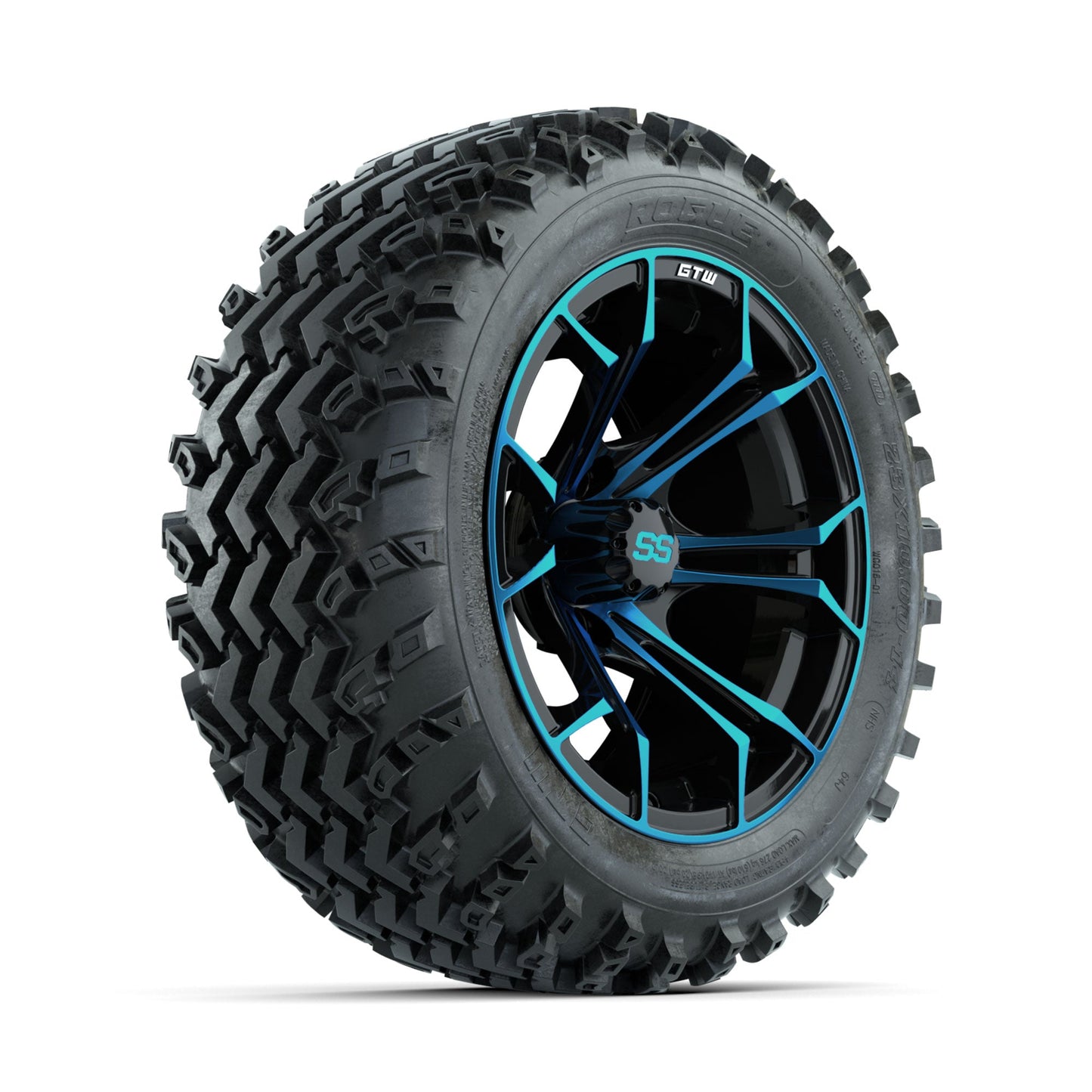GTW Spyder Blue/Black 14 in Wheels with 23x10.00-14 Rogue All Terrain Tires Full Set