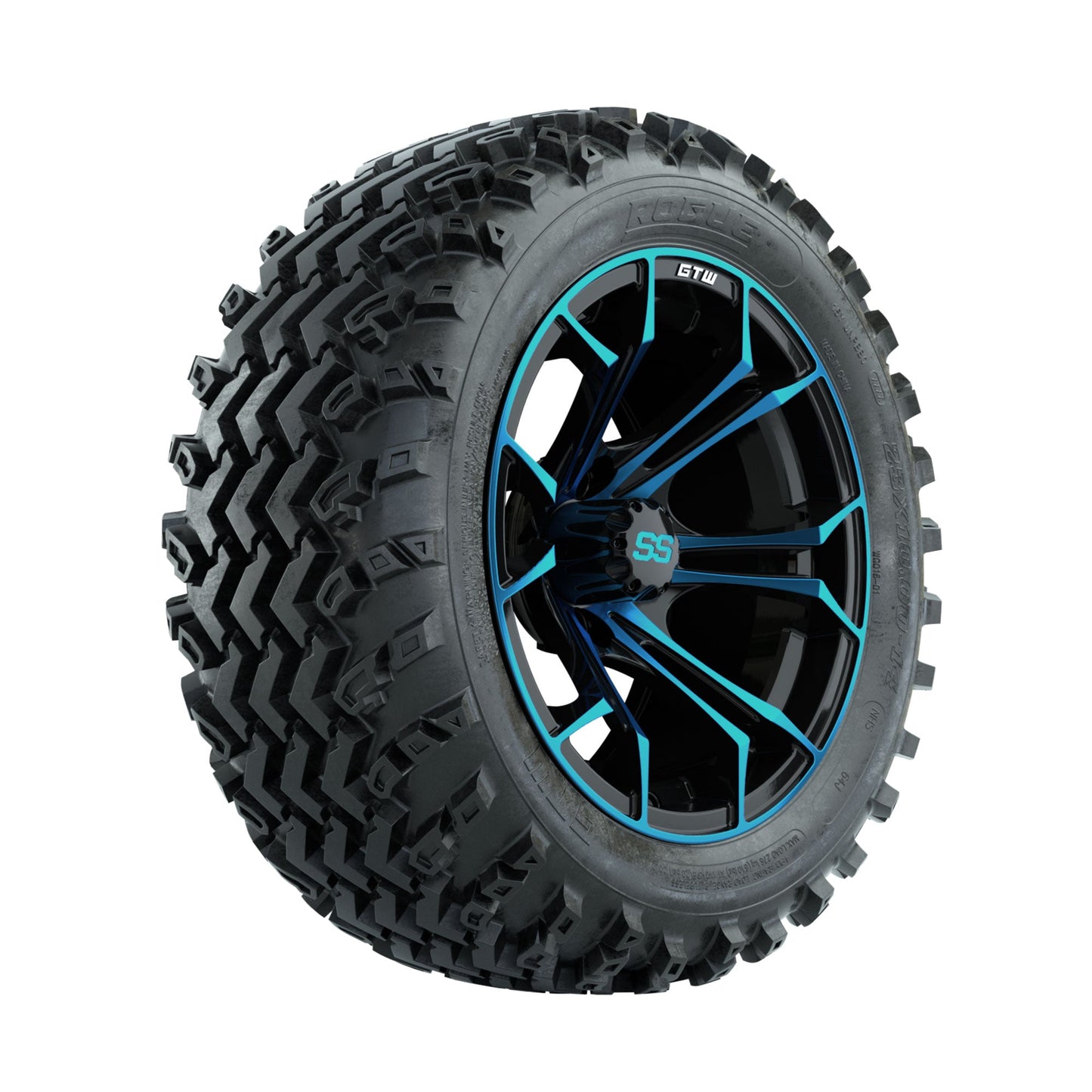 GTW Spyder Blue/Black 14 in Wheels with 23x10.00-14 Rogue All Terrain Tires Full Set