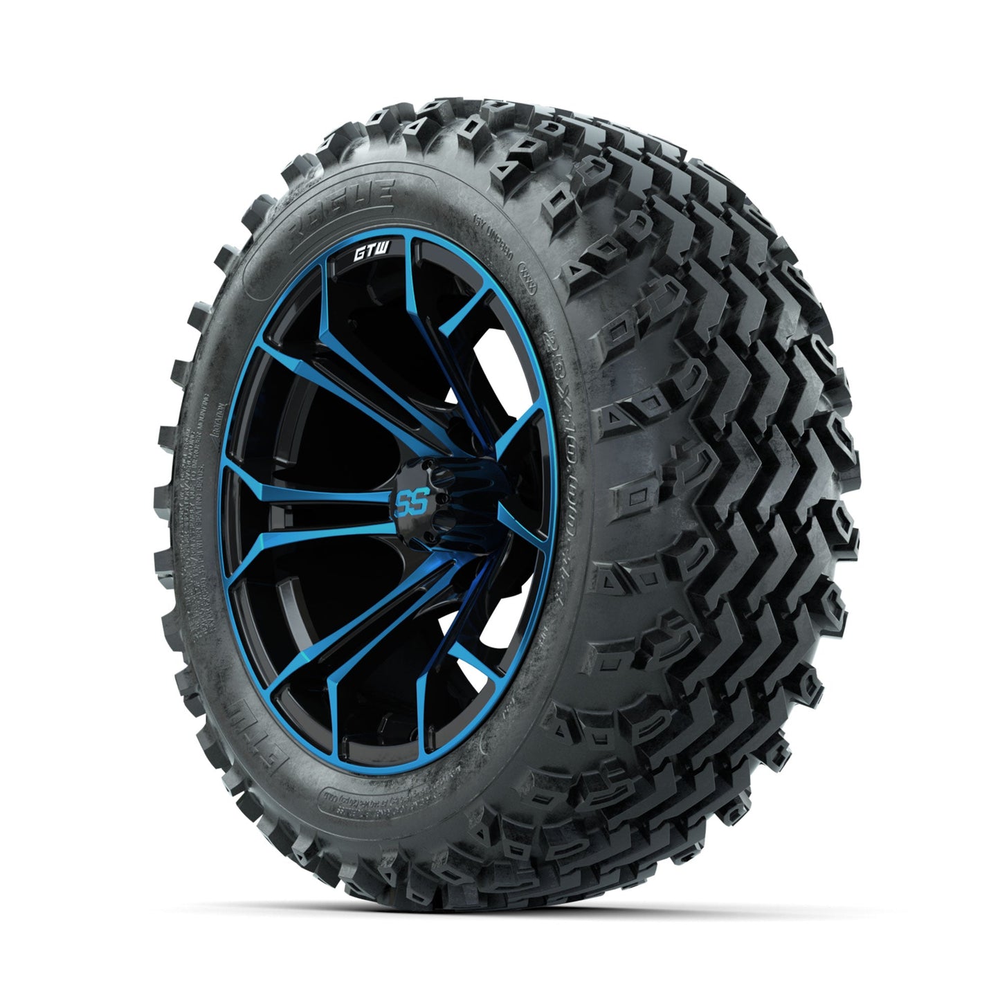 GTW Spyder Blue/Black 14 in Wheels with 23x10.00-14 Rogue All Terrain Tires Full Set
