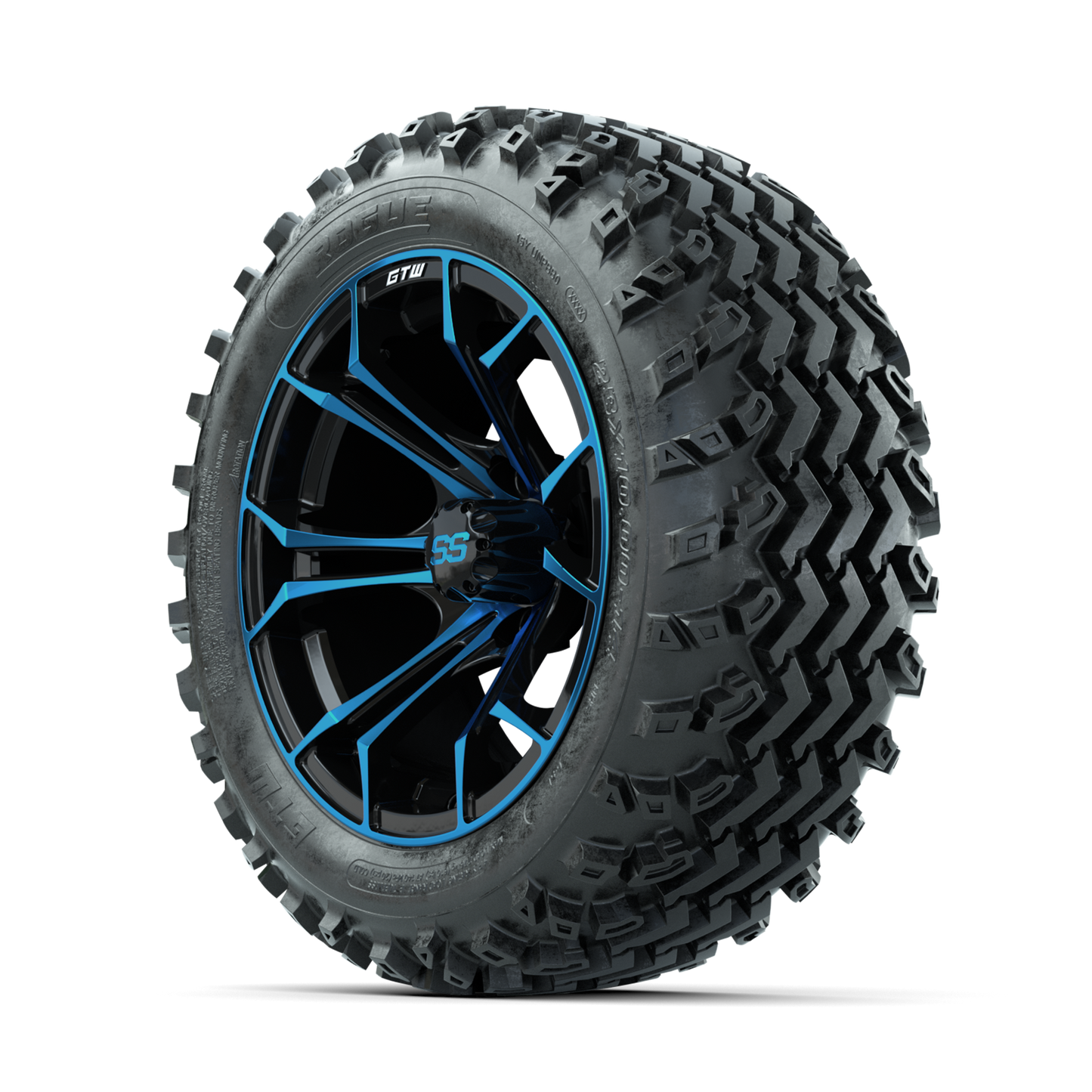 GTW Spyder Blue/Black 14 in Wheels with 23x10.00-14 Rogue All Terrain Tires Full Set