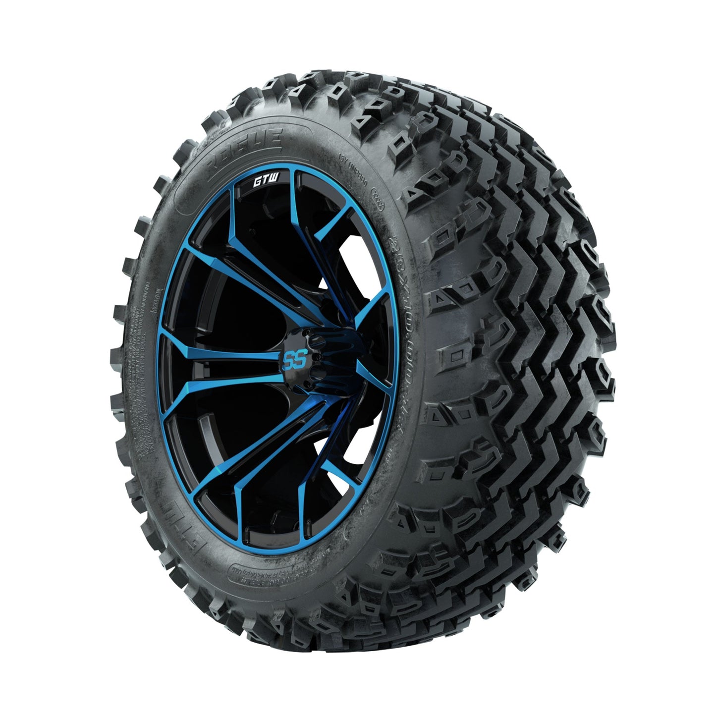 GTW Spyder Blue/Black 14 in Wheels with 23x10.00-14 Rogue All Terrain Tires Full Set