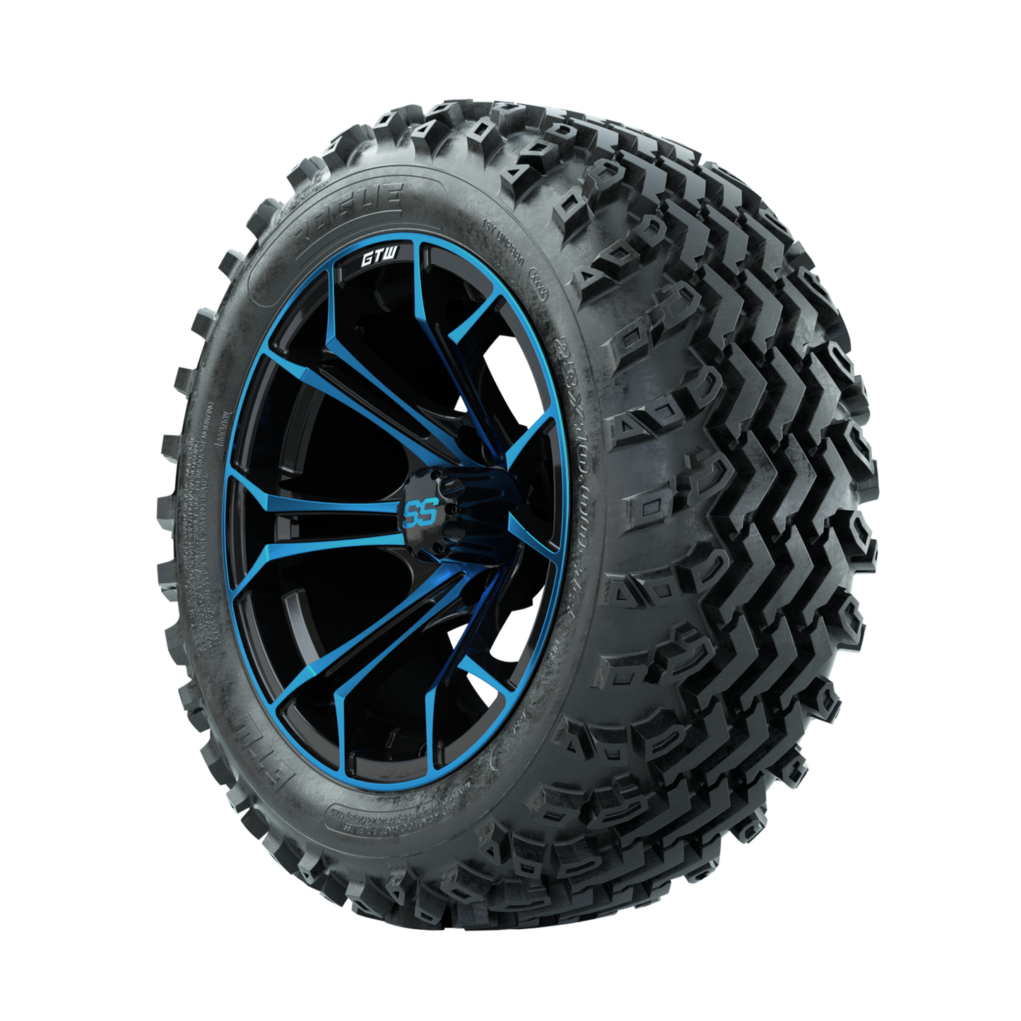GTW Spyder Blue/Black 14 in Wheels with 23x10.00-14 Rogue All Terrain Tires Full Set