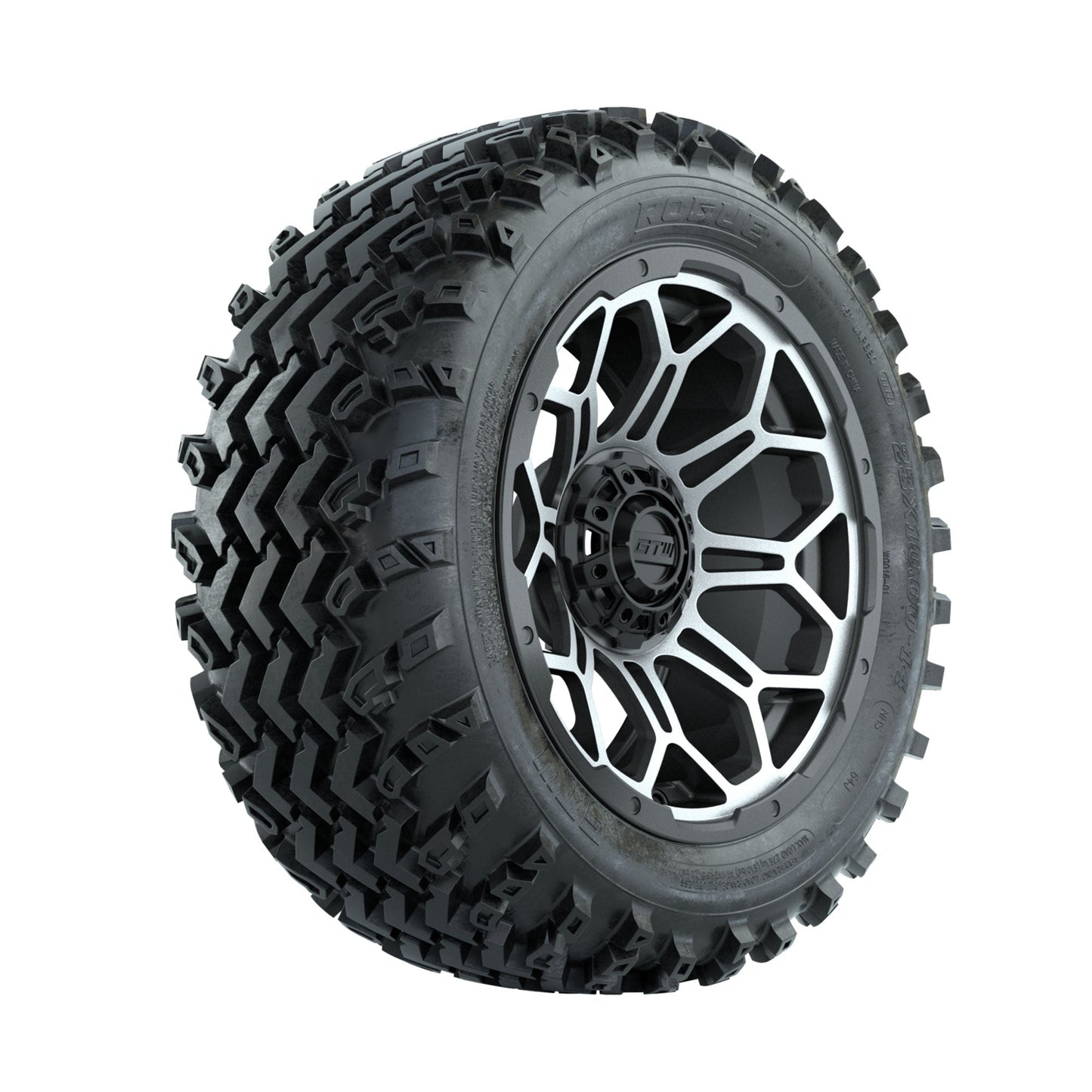 GTW Bravo Machined/Matte Grey 14 in Wheels with 23x10.00-14 Rogue All Terrain Tires Full Set