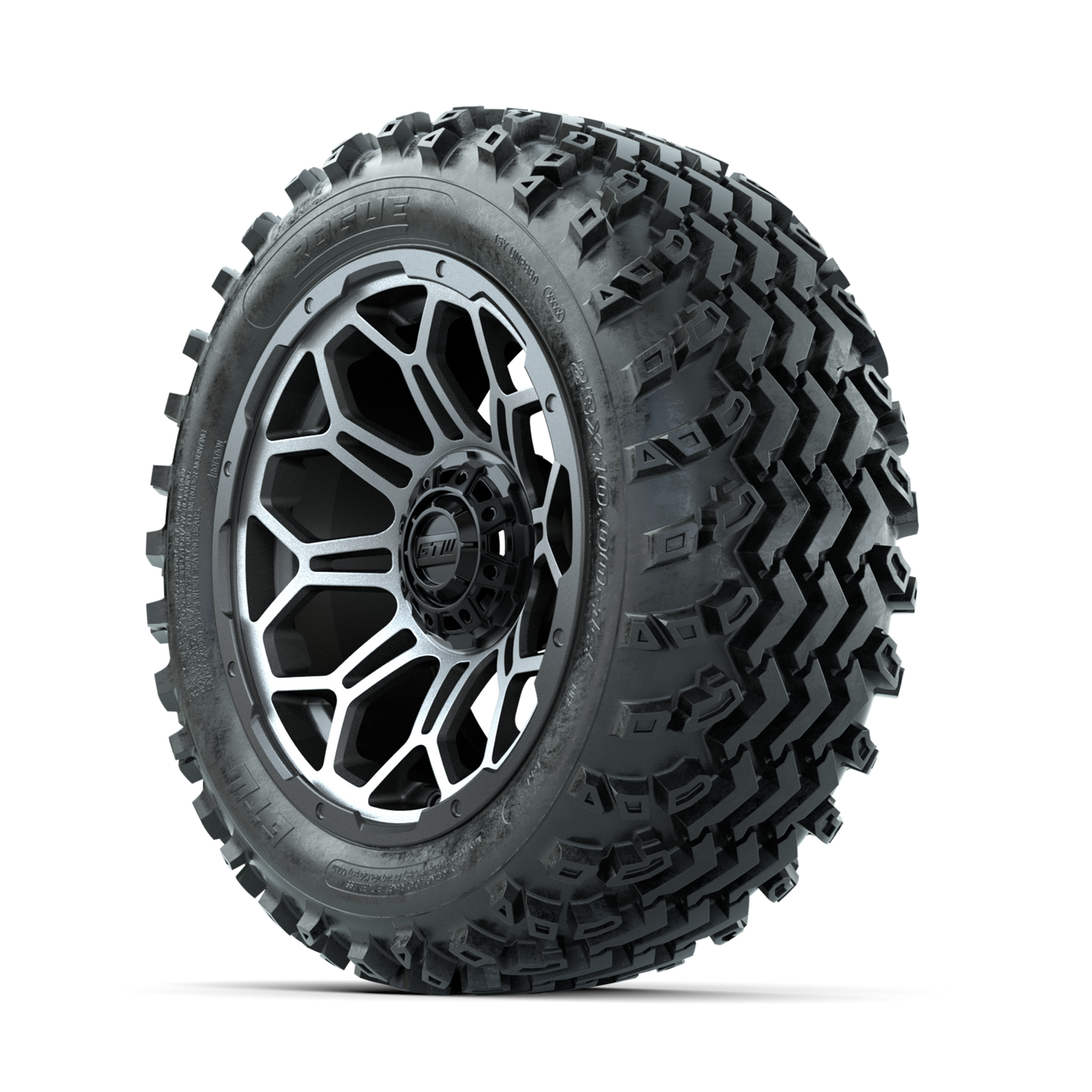 GTW Bravo Machined/Matte Grey 14 in Wheels with 23x10.00-14 Rogue All Terrain Tires Full Set