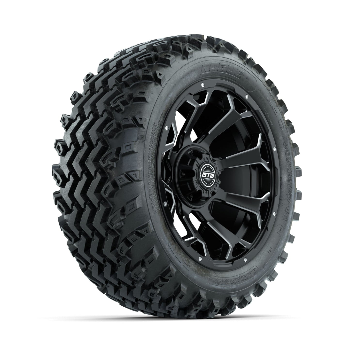 GTW Raven Ball Milled/Matte Black 14 in Wheels with 23x10.00-14 Rogue All Terrain Tires Full Set