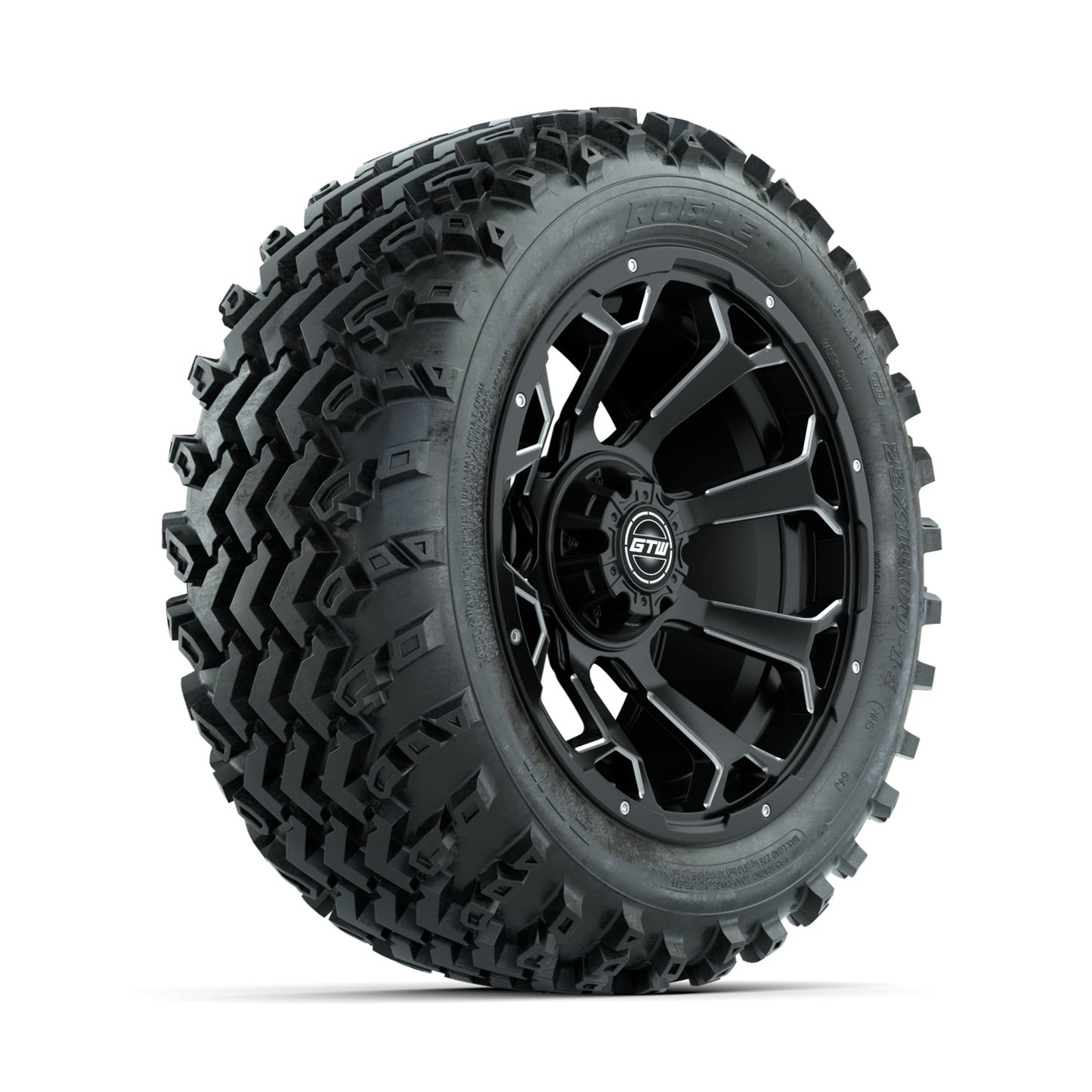 GTW Raven Ball Milled/Matte Black 14 in Wheels with 23x10.00-14 Rogue All Terrain Tires Full Set