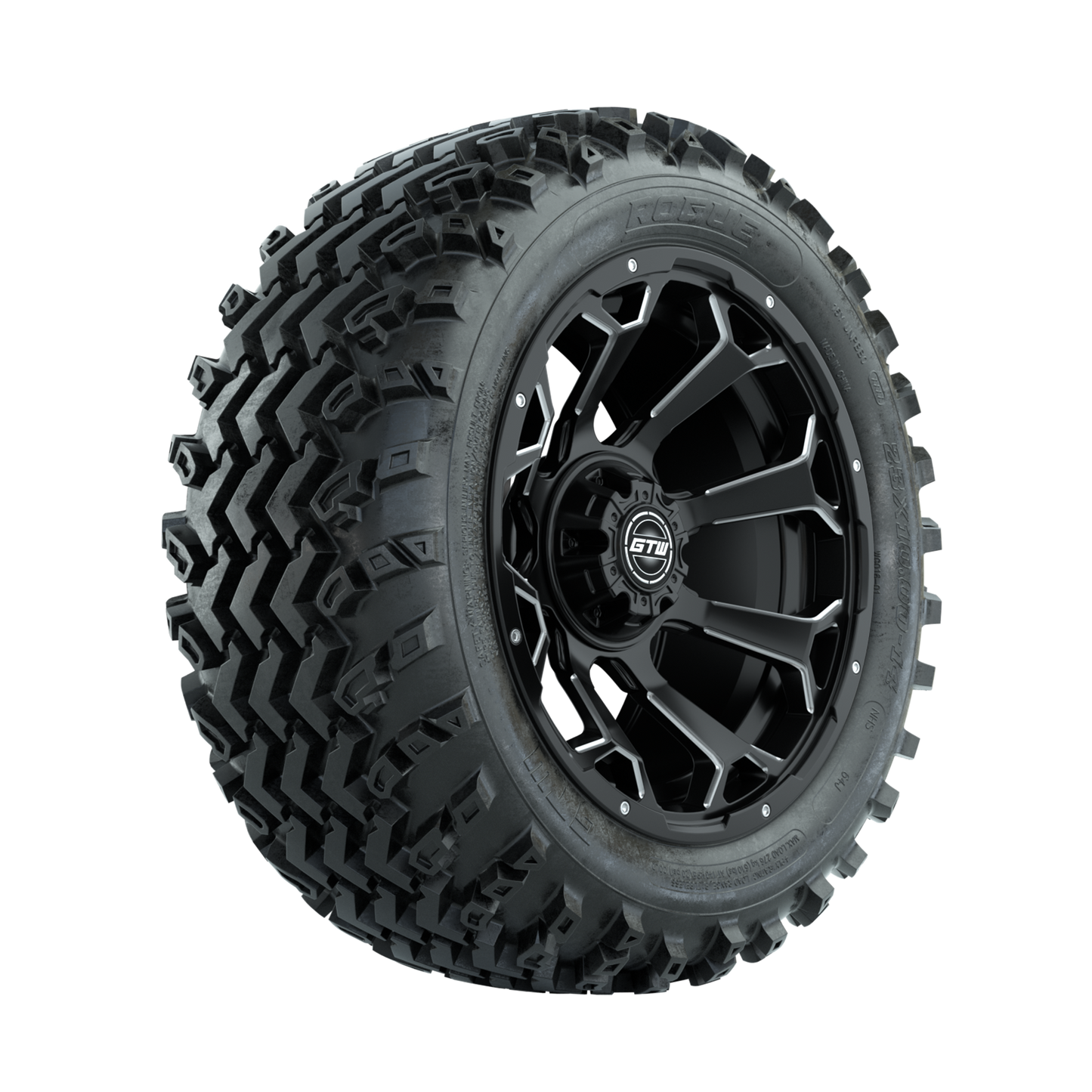 GTW Raven Ball Milled/Matte Black 14 in Wheels with 23x10.00-14 Rogue All Terrain Tires Full Set