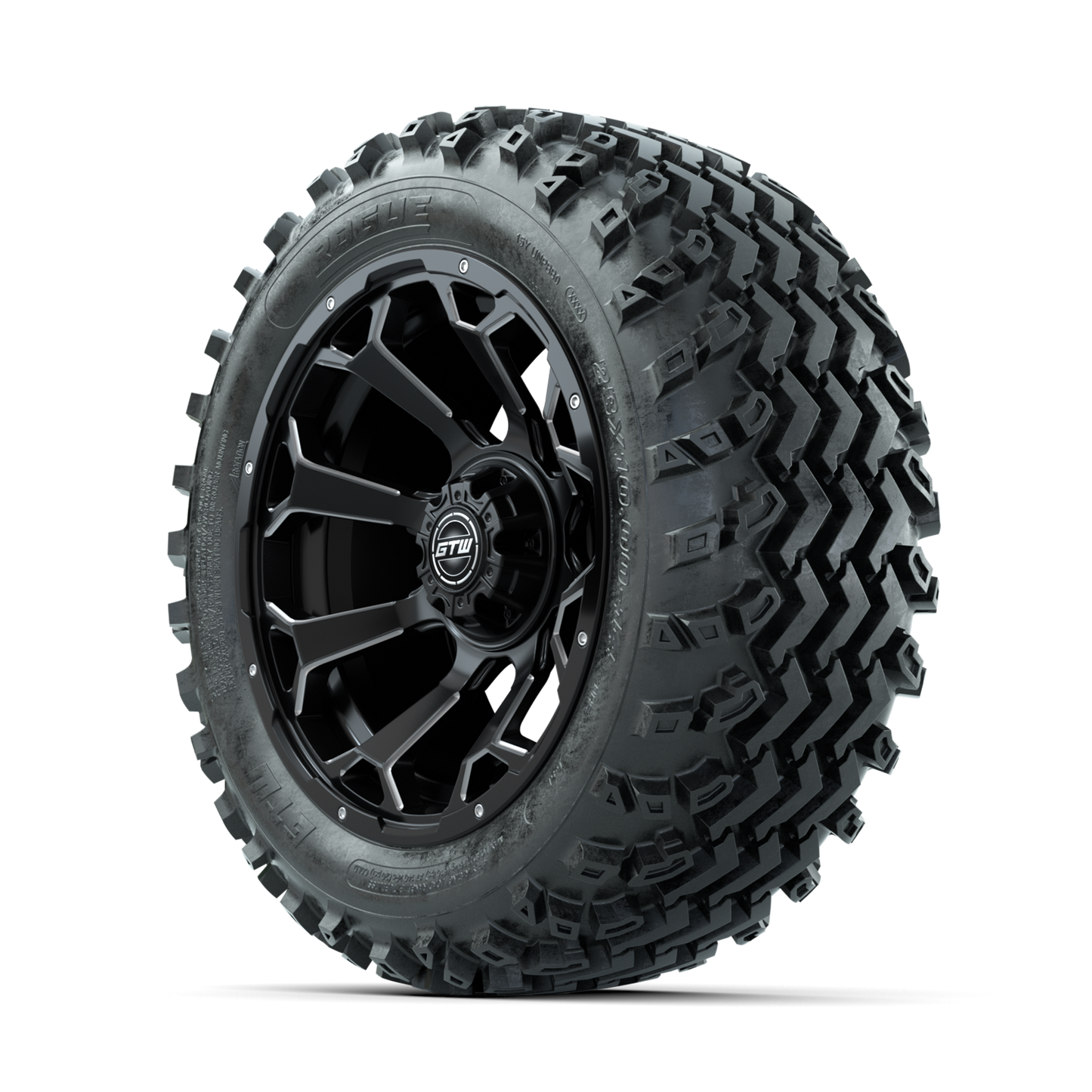 GTW Raven Ball Milled/Matte Black 14 in Wheels with 23x10.00-14 Rogue All Terrain Tires Full Set