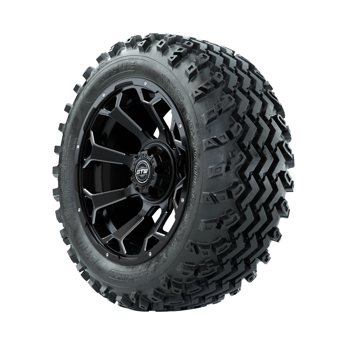 GTW Raven Ball Milled/Matte Black 14 in Wheels with 23x10.00-14 Rogue All Terrain Tires Full Set
