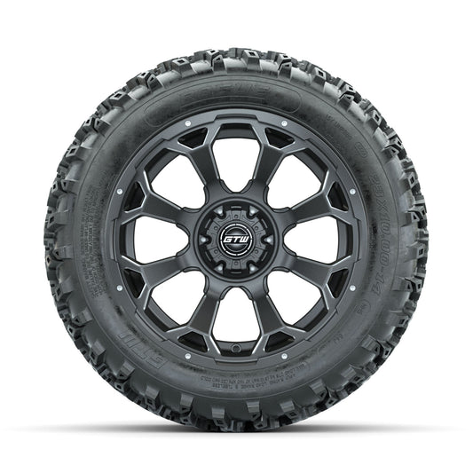 GTW Raven Ball Milled/Matte Grey 14 in Wheels with 23x10.00-14 Rogue All Terrain Tires Full Set