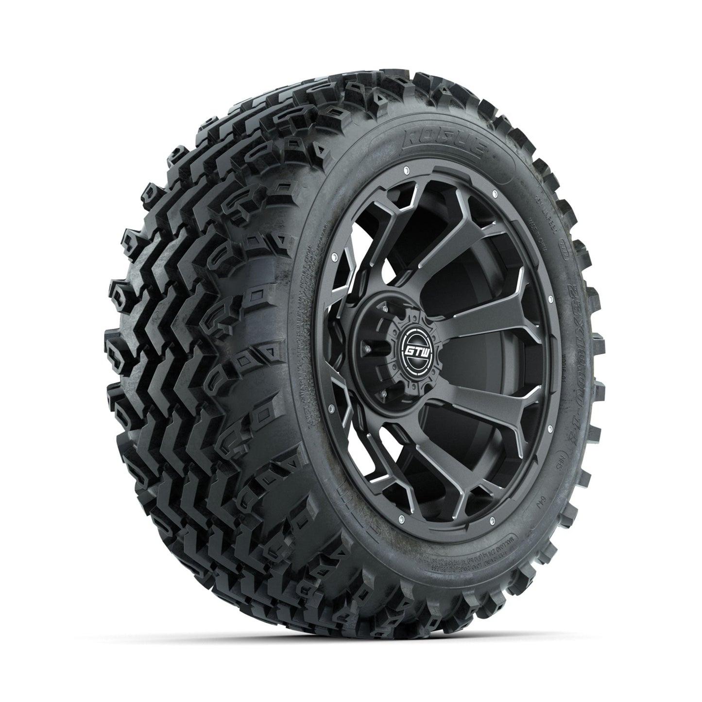 GTW Raven Ball Milled/Matte Grey 14 in Wheels with 23x10.00-14 Rogue All Terrain Tires Full Set