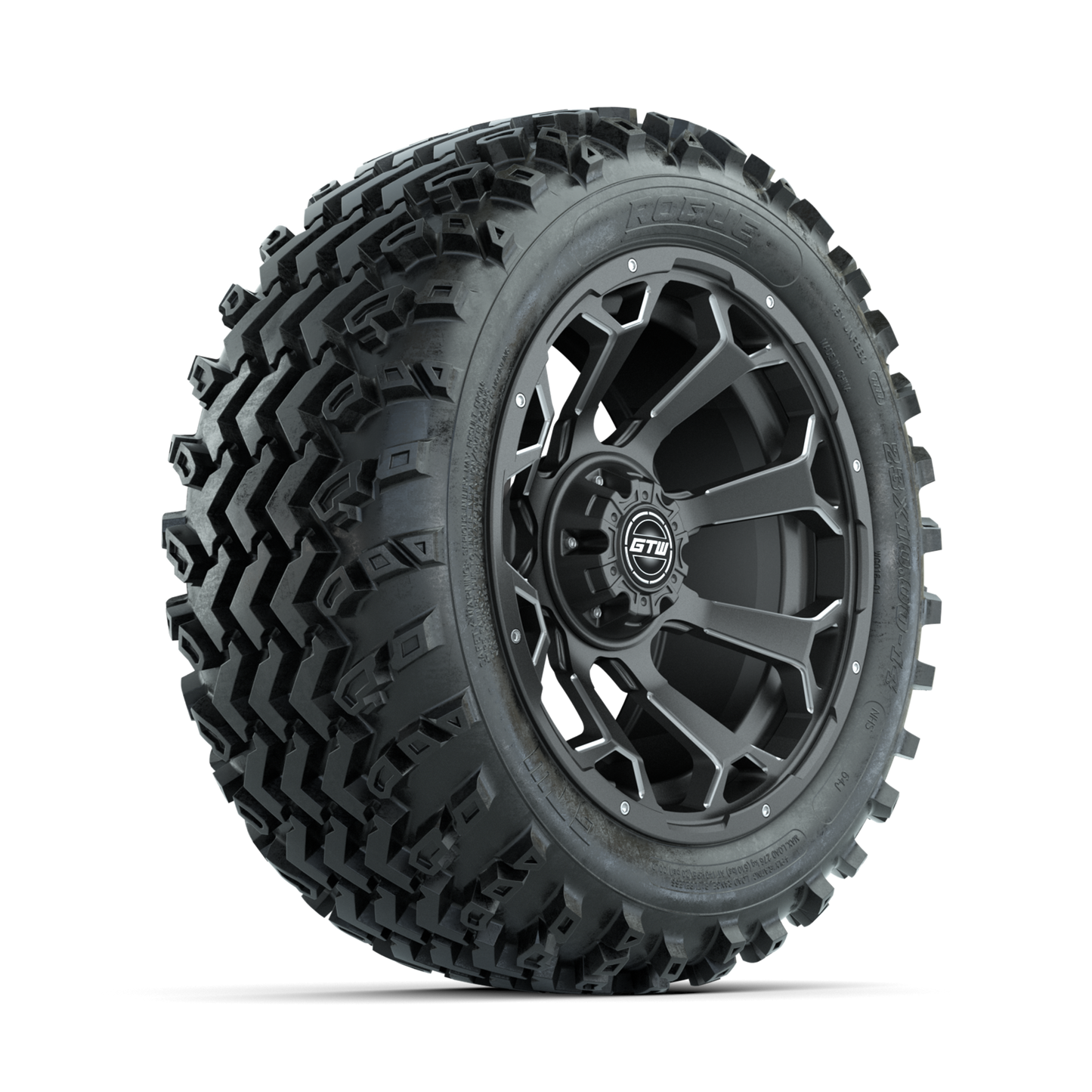 GTW Raven Ball Milled/Matte Grey 14 in Wheels with 23x10.00-14 Rogue All Terrain Tires Full Set