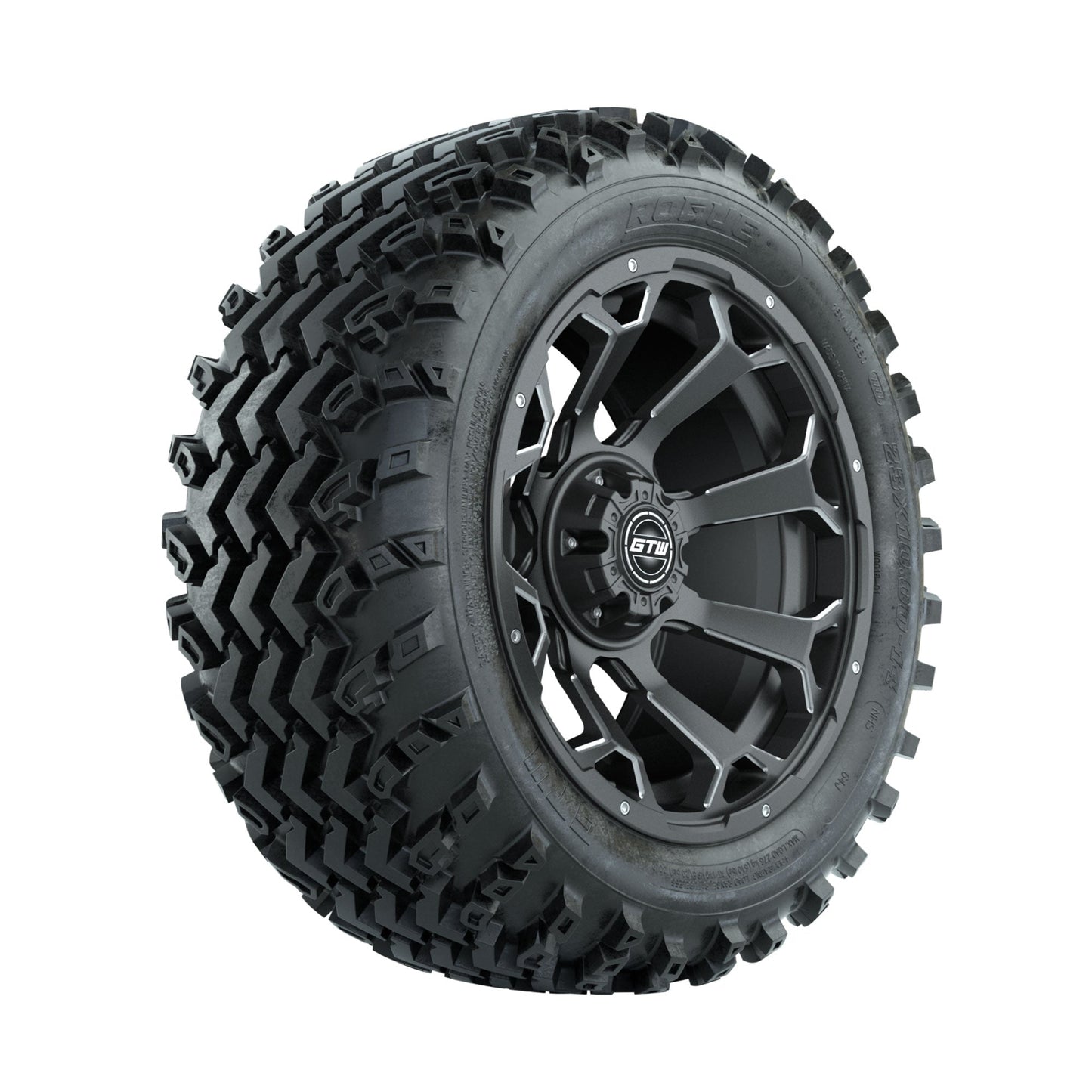 GTW Raven Ball Milled/Matte Grey 14 in Wheels with 23x10.00-14 Rogue All Terrain Tires Full Set
