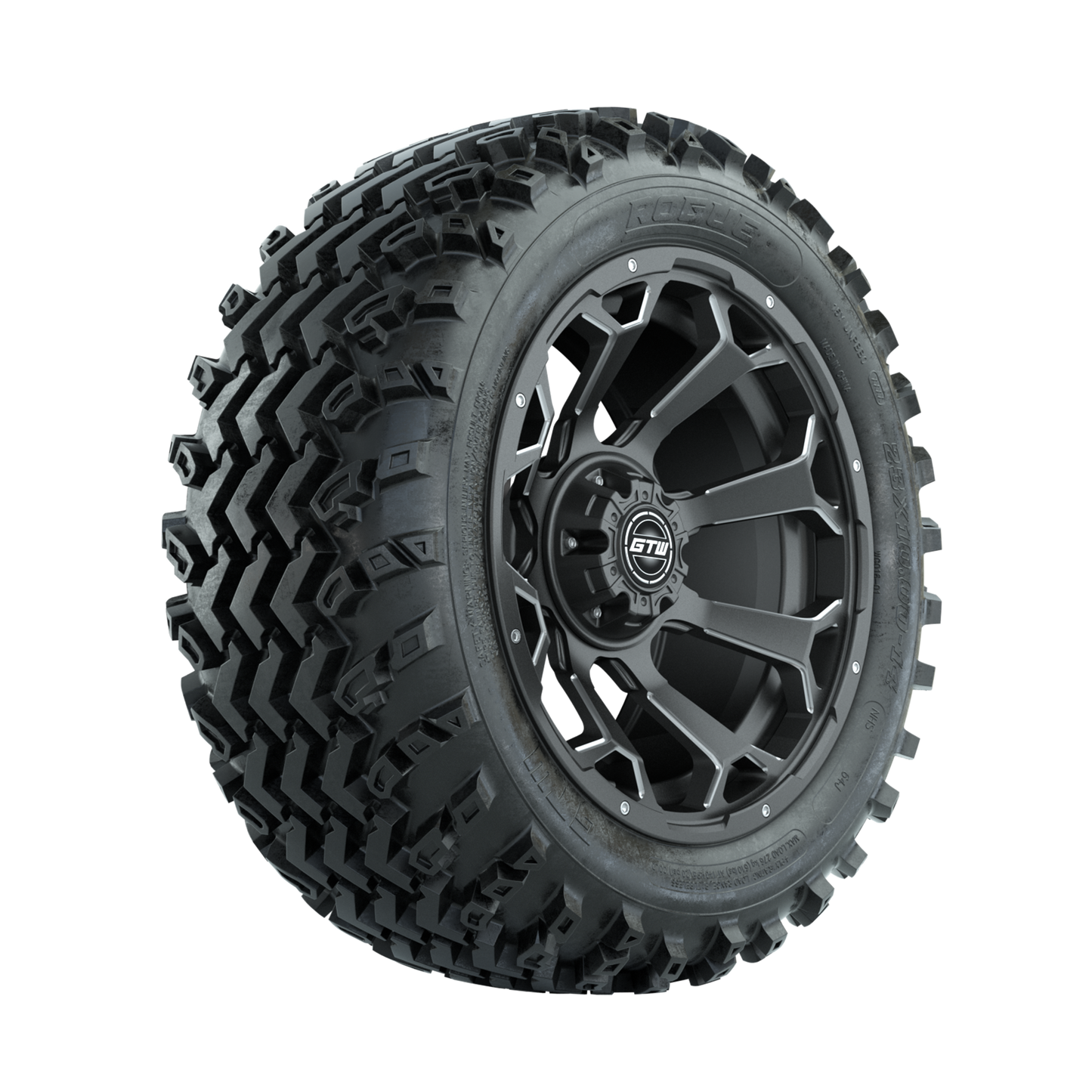 GTW Raven Ball Milled/Matte Grey 14 in Wheels with 23x10.00-14 Rogue All Terrain Tires Full Set