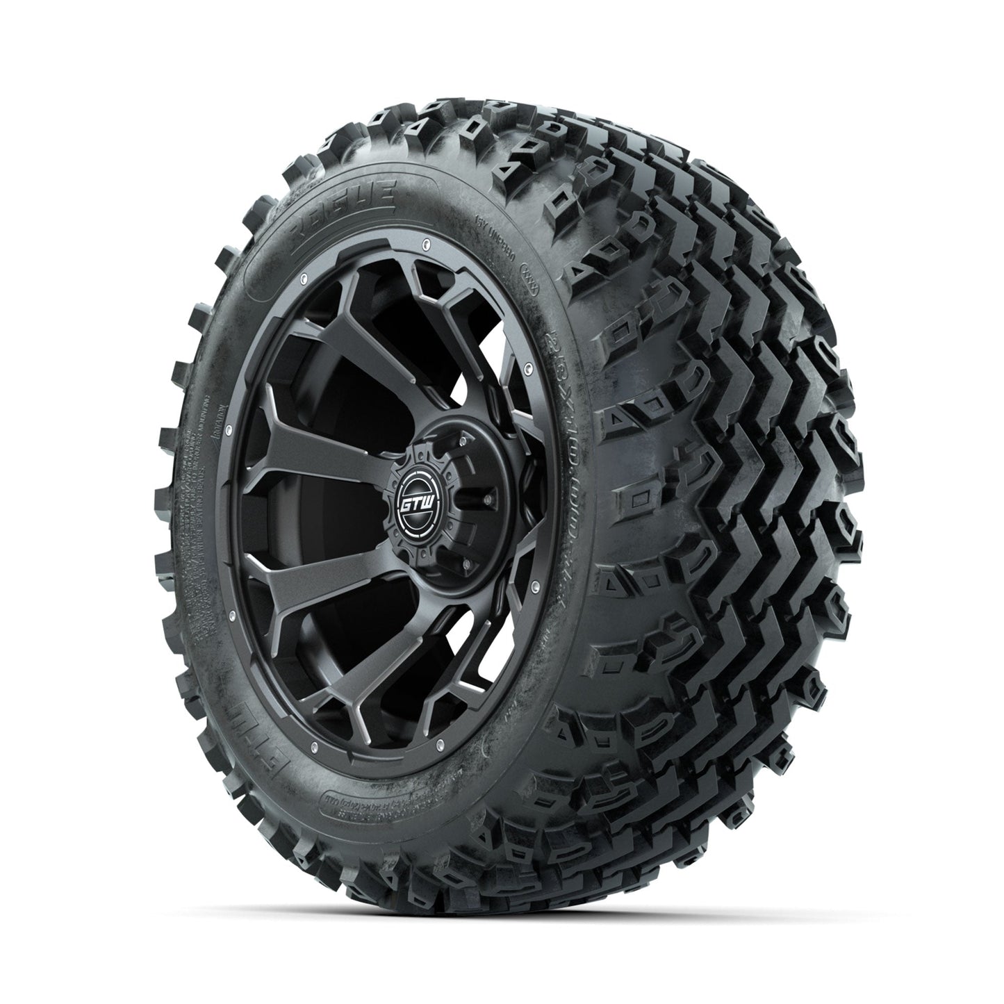 GTW Raven Ball Milled/Matte Grey 14 in Wheels with 23x10.00-14 Rogue All Terrain Tires Full Set
